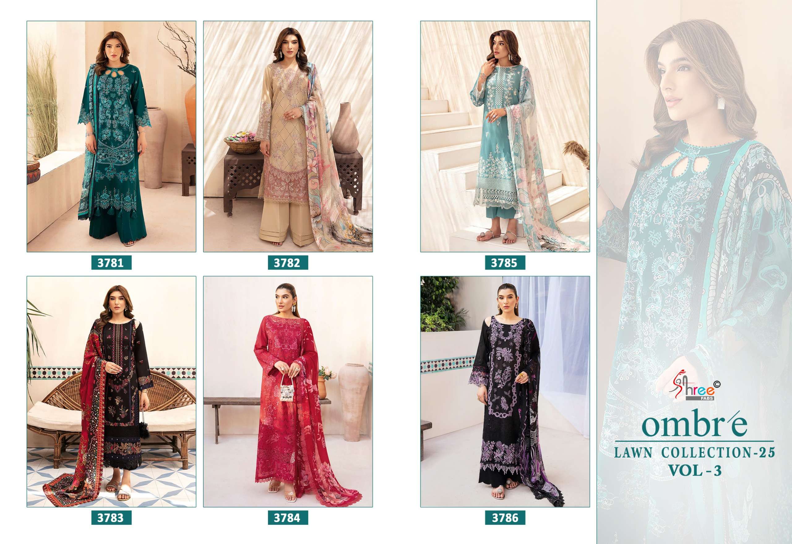 SHREE FABS OMBRE LAWN COLLECTION 25 VOL 3 COTTON EMBROIDERY DESIGNER SUIT