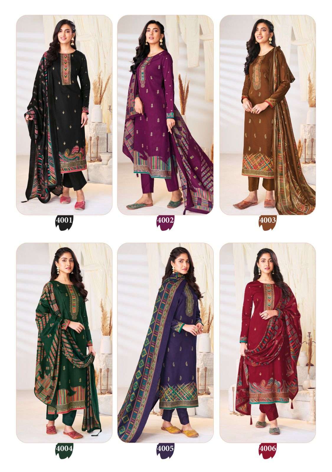  SURYAJYOTI PALLAVI VOL 4 JAM SATIN PRINT WITH FANCY SWAROVSKI WORK SUIT