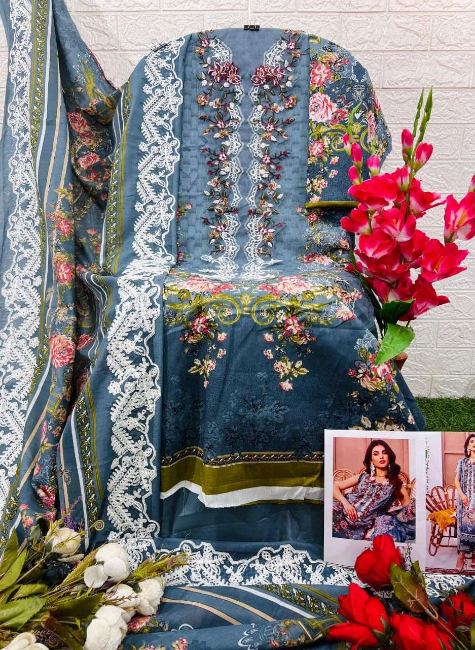 TAJ CREATIONS DESIGN NO - 575-576 PURE COTTON PRINT HEAVY EMBROIDERED SALWAR SUIT