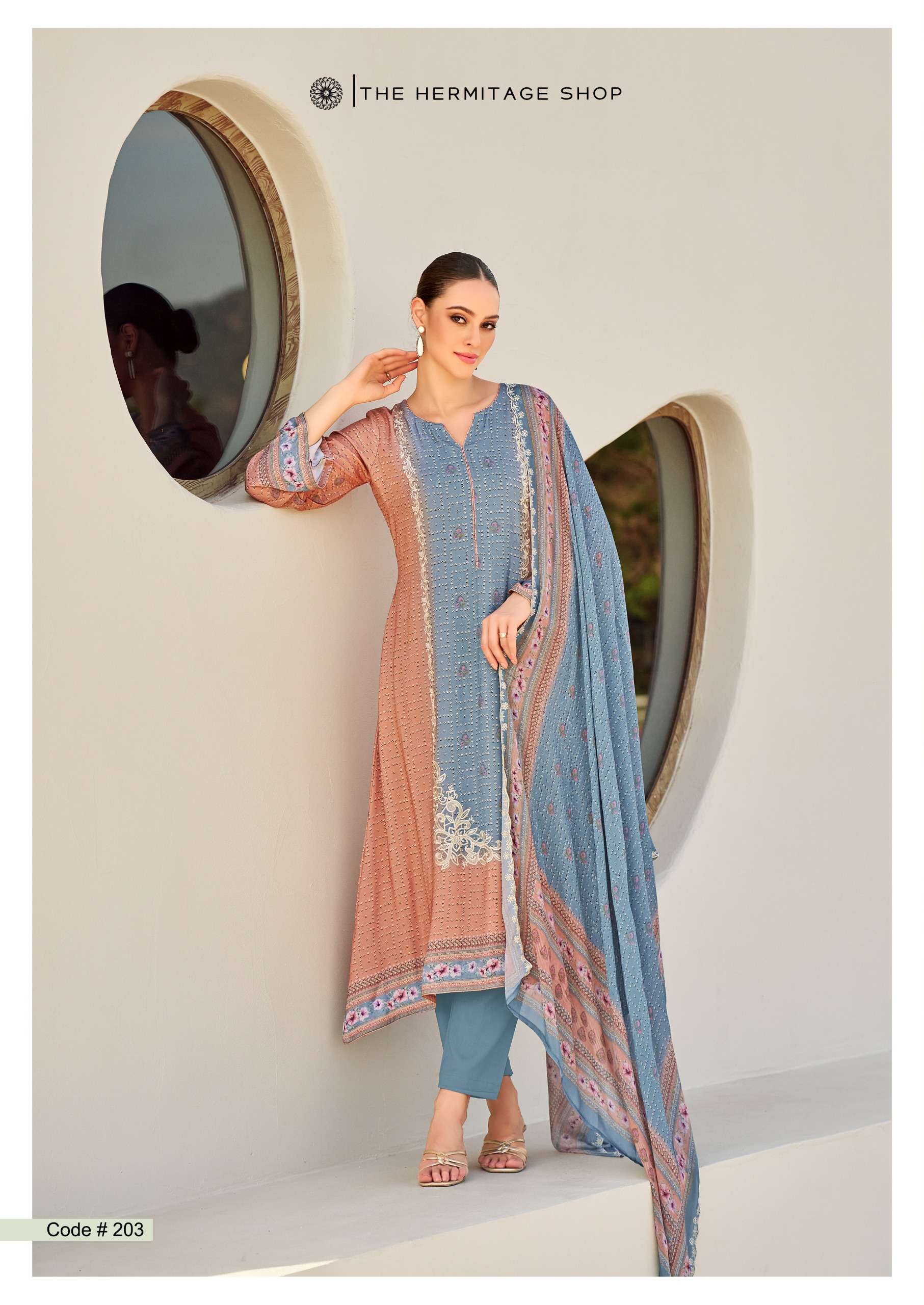 THE HERMITAGE SHOP BANDHEJ JAM SATIN DIGITAL PRINT WITH FANCY WORK SUIT