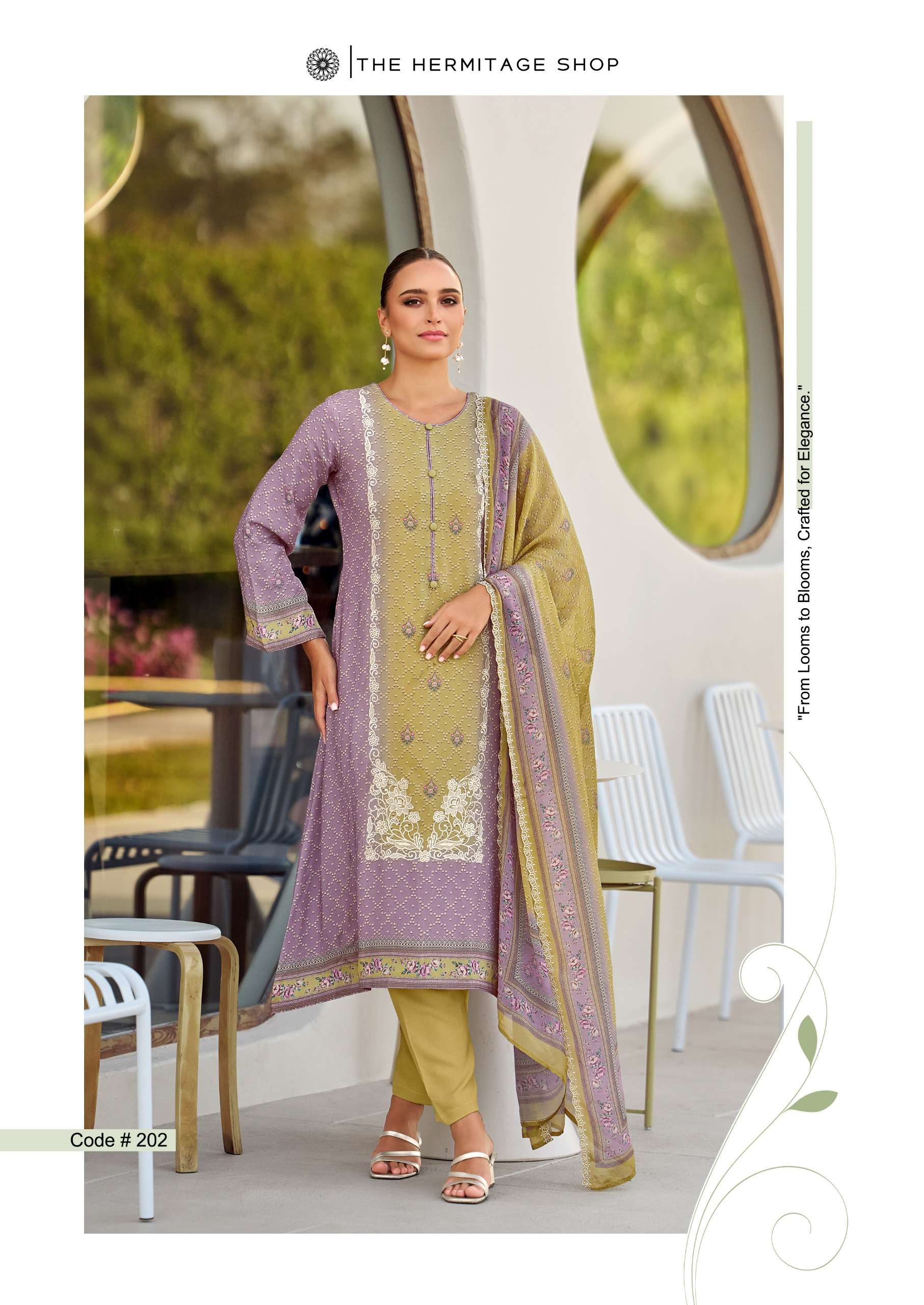 THE HERMITAGE SHOP BANDHEJ JAM SATIN DIGITAL PRINT WITH FANCY WORK SUIT