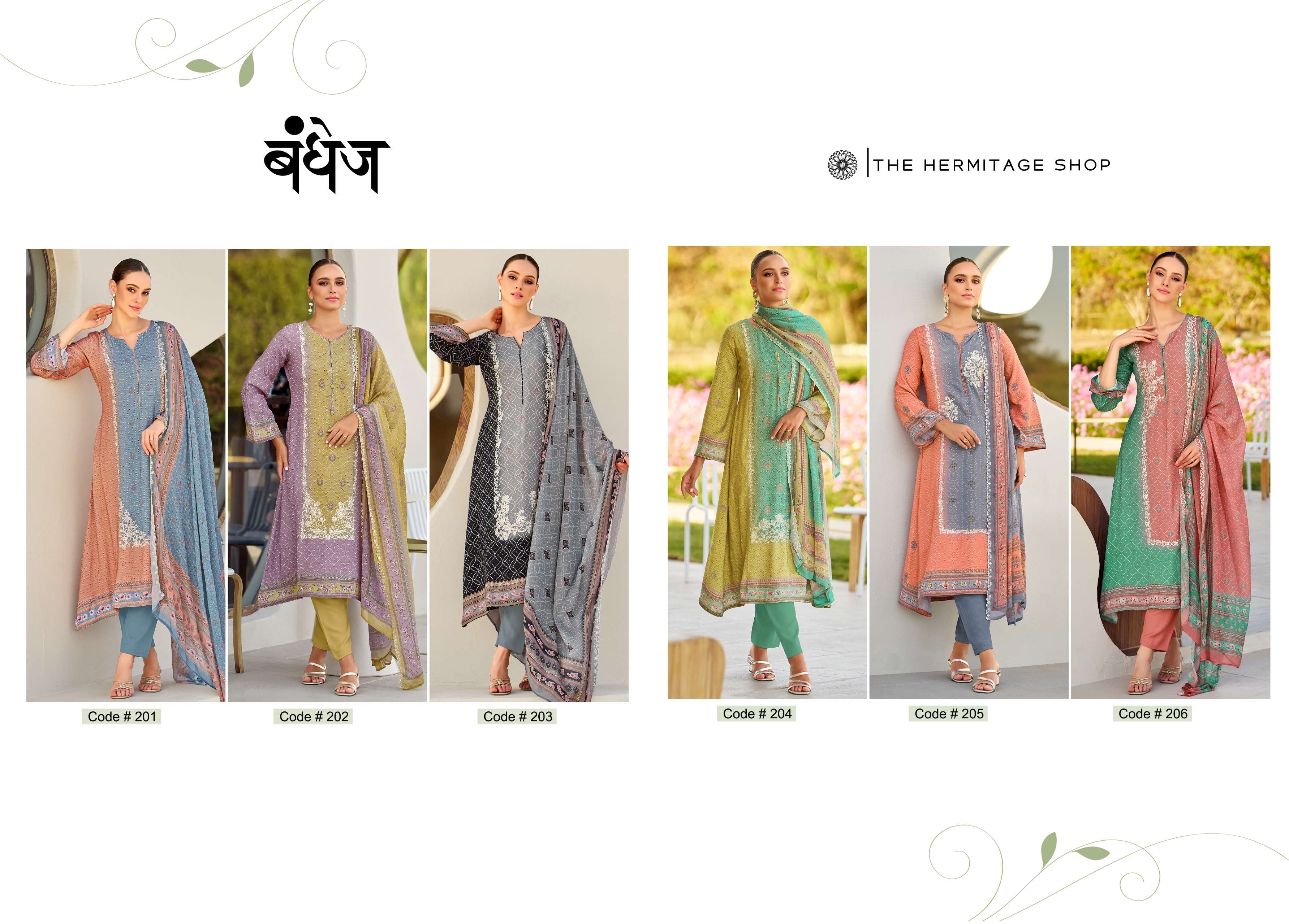 THE HERMITAGE SHOP BANDHEJ JAM SATIN DIGITAL PRINT WITH FANCY WORK SUIT