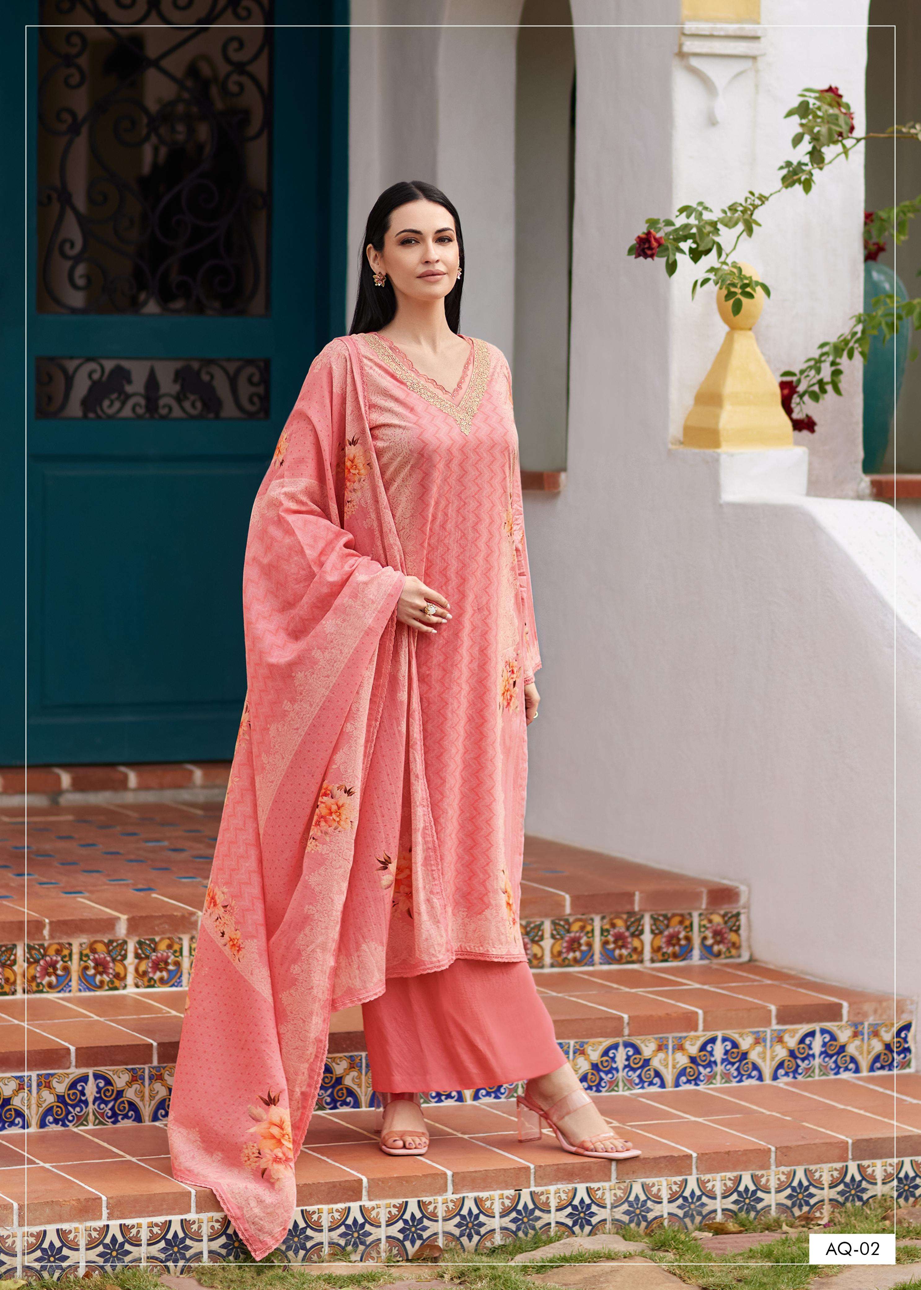 VARSHA AQUA COTTON DESIGNER HEAVY BRANDED SUIT