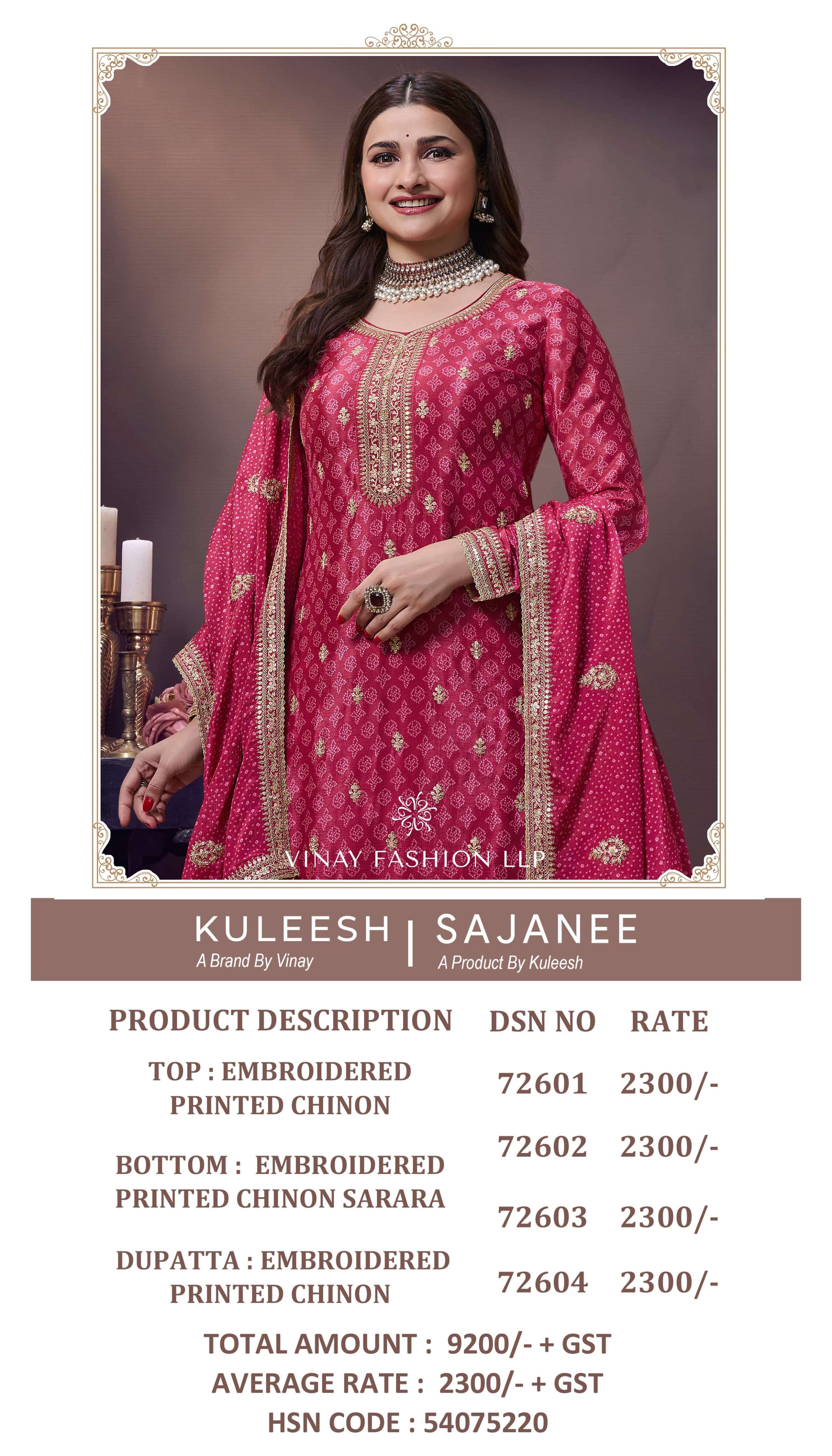 VINAY FASHION KULEESH SAJANEE CHINON EMBROIDERY DESIGNER TRADITIONAL WEAR LADIES SUIT