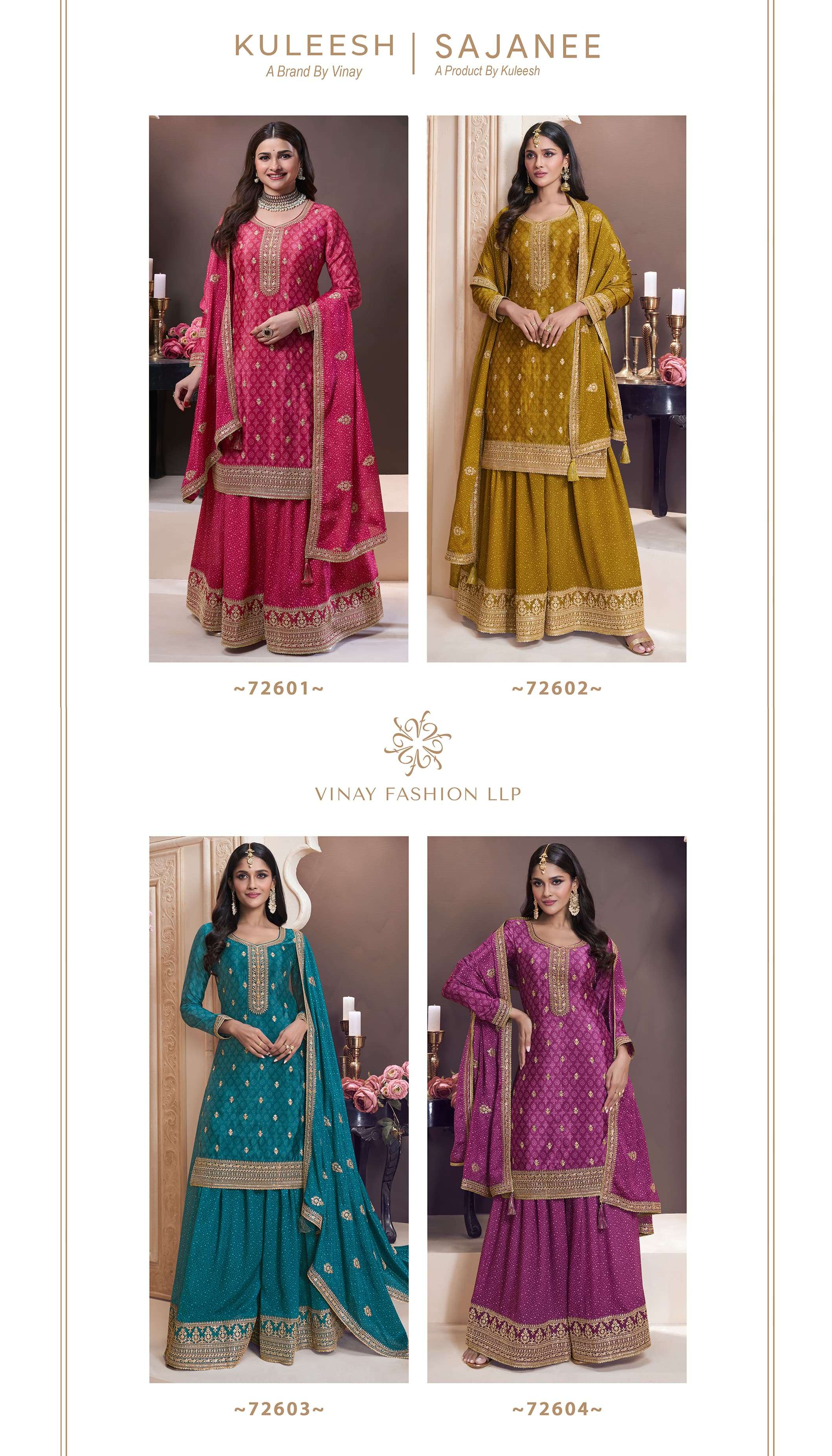 VINAY FASHION KULEESH SAJANEE CHINON EMBROIDERY DESIGNER TRADITIONAL WEAR LADIES SUIT