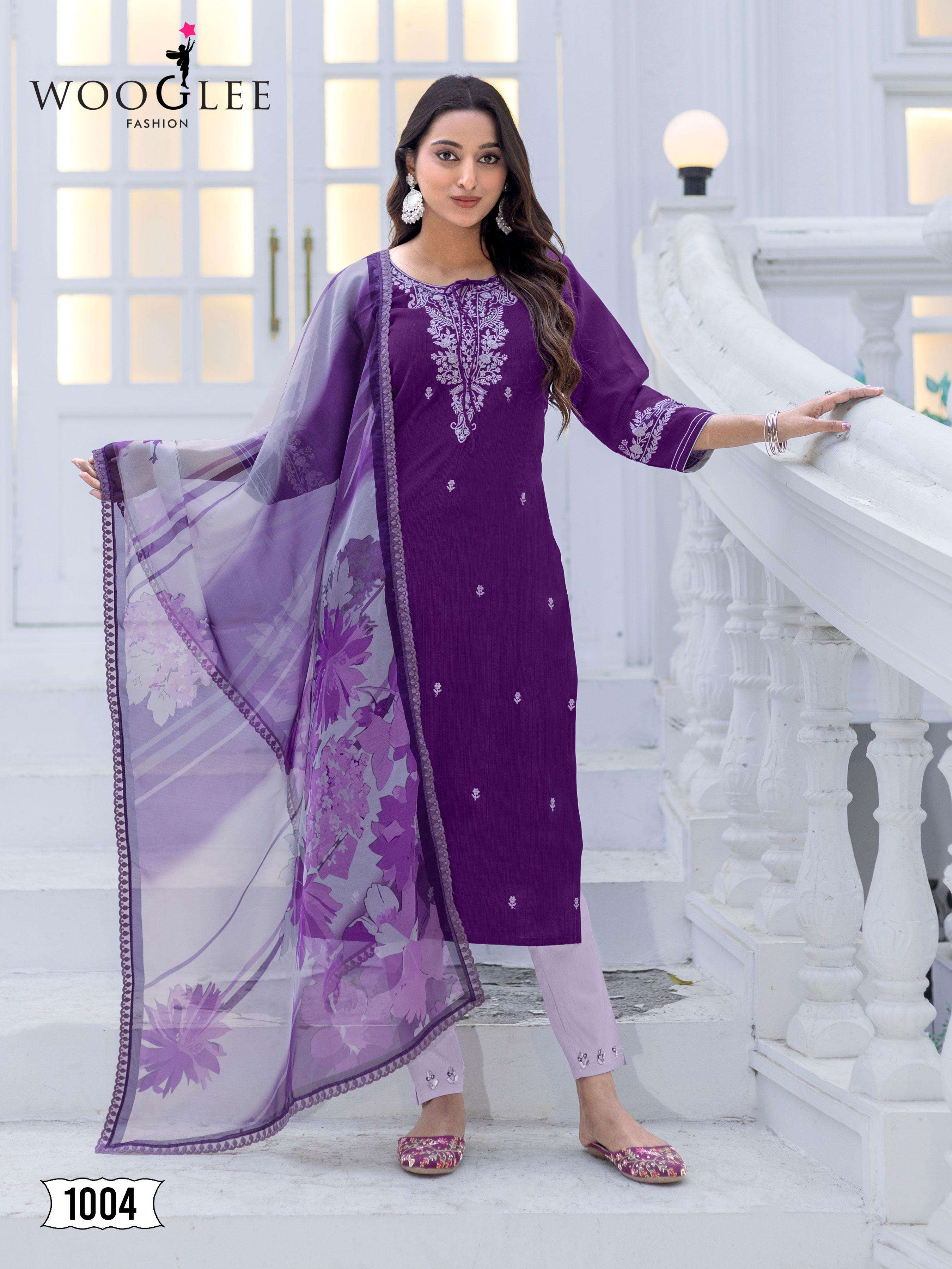 WOOGLEE NIRVEE MODAL SILK FABRIC FANCY WORK KURTI COMBO SET