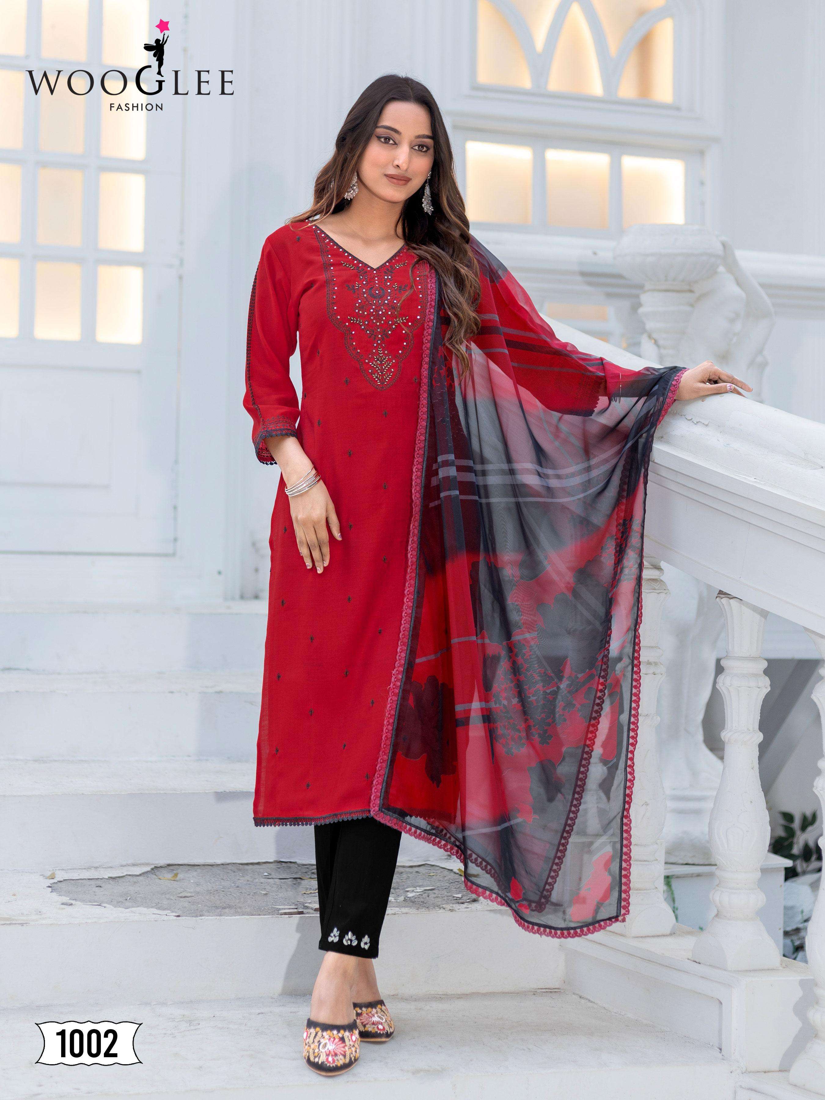 WOOGLEE NIRVEE MODAL SILK FABRIC FANCY WORK KURTI COMBO SET