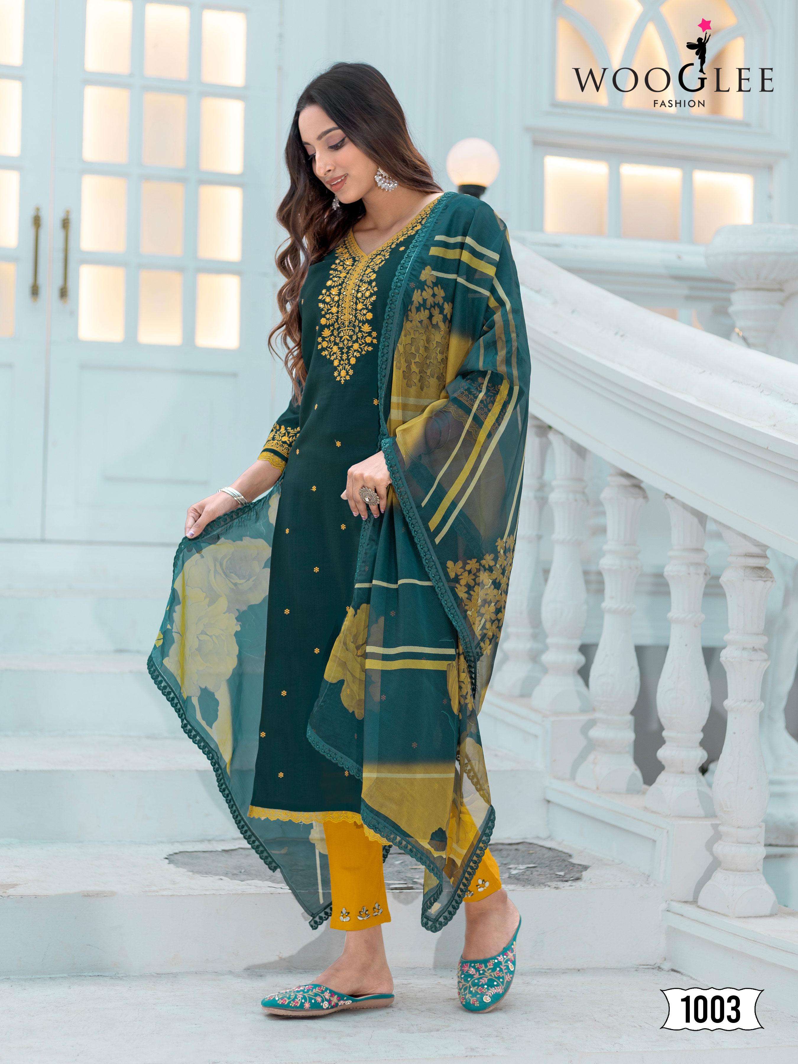 WOOGLEE NIRVEE MODAL SILK FABRIC FANCY WORK KURTI COMBO SET