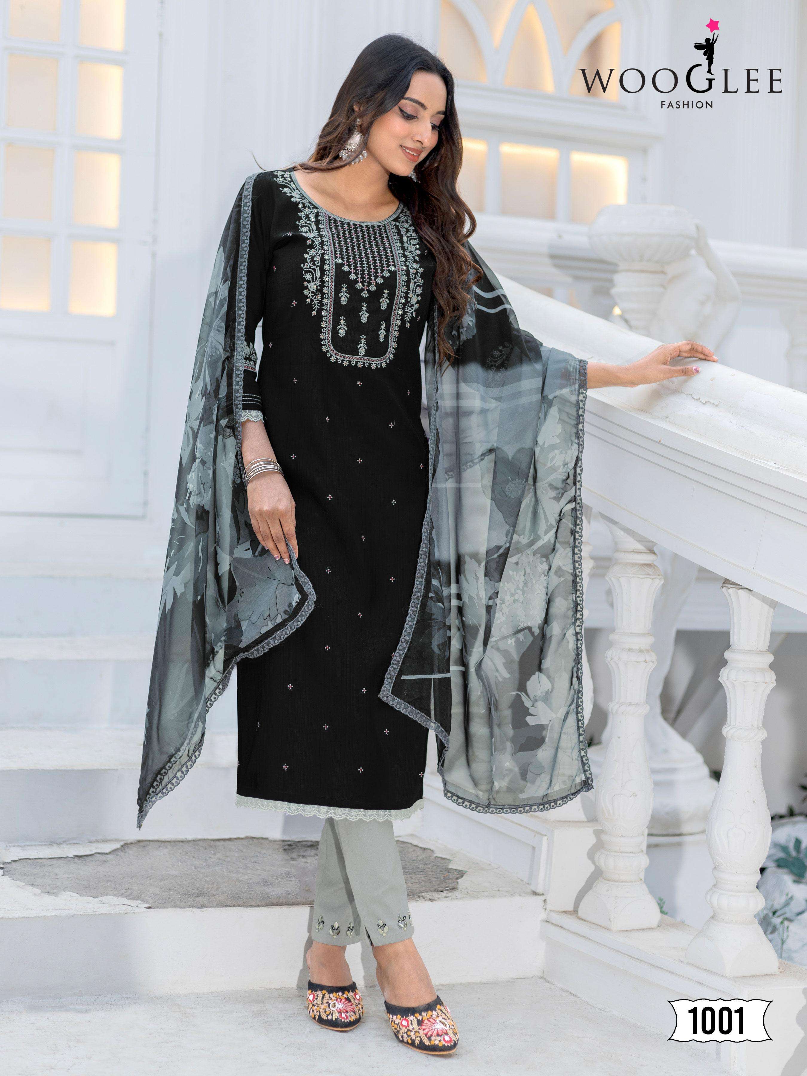 WOOGLEE NIRVEE MODAL SILK FABRIC FANCY WORK KURTI COMBO SET