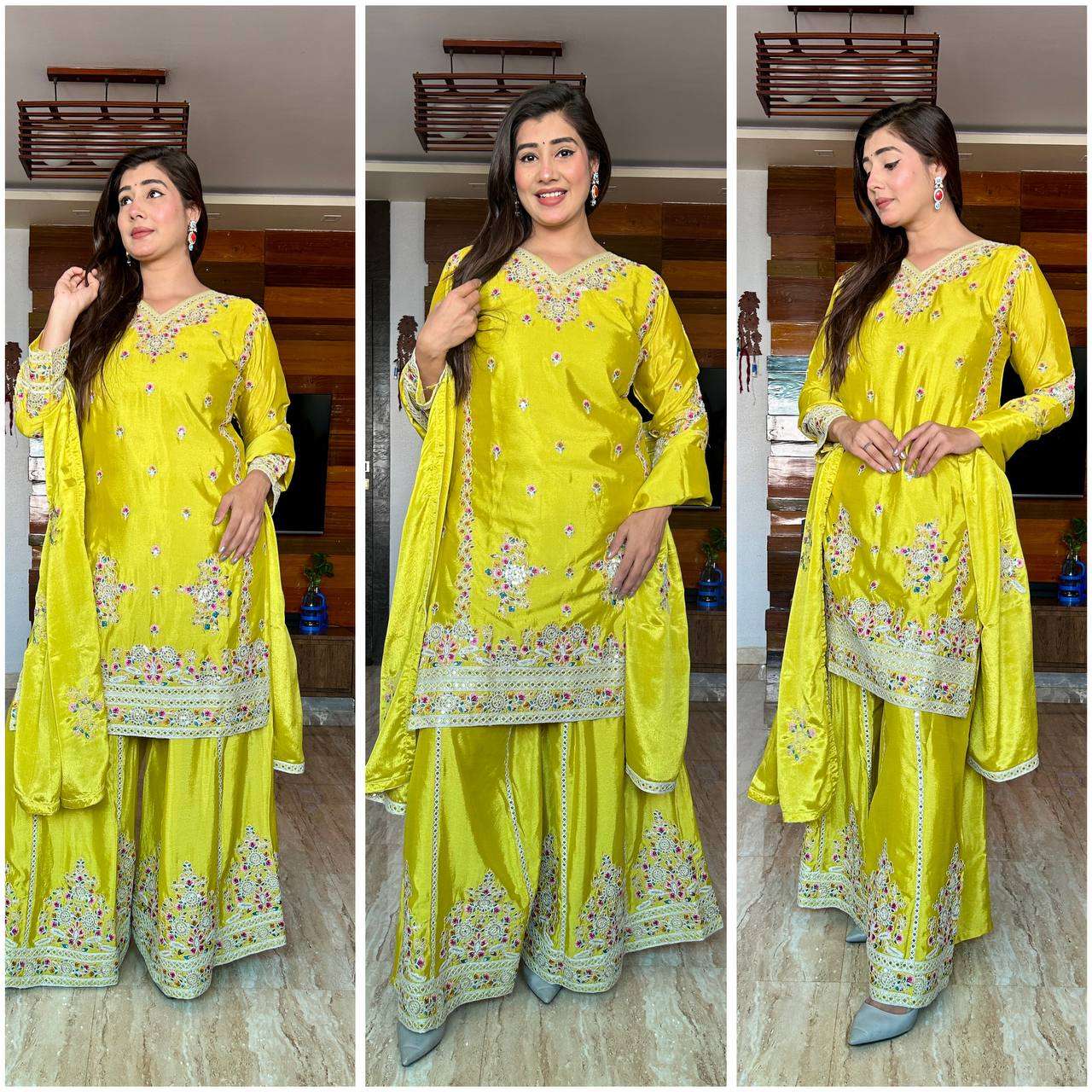 WW 1151 SILK DESIGNER WEDDING HALDI FUNCTION WEAR SHARARA SUIT