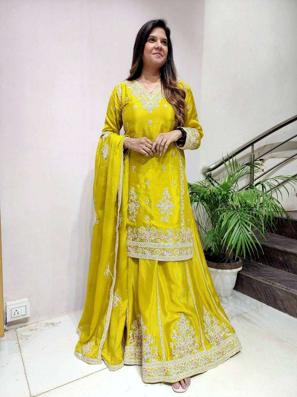 WW 1151 SILK DESIGNER WEDDING HALDI FUNCTION WEAR SHARARA SUIT