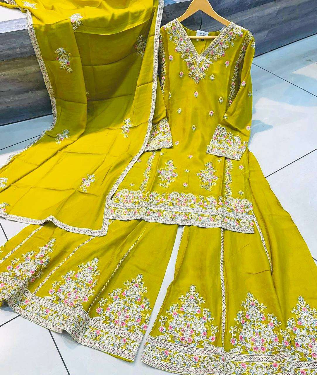 WW 1151 SILK DESIGNER WEDDING HALDI FUNCTION WEAR SHARARA SUIT