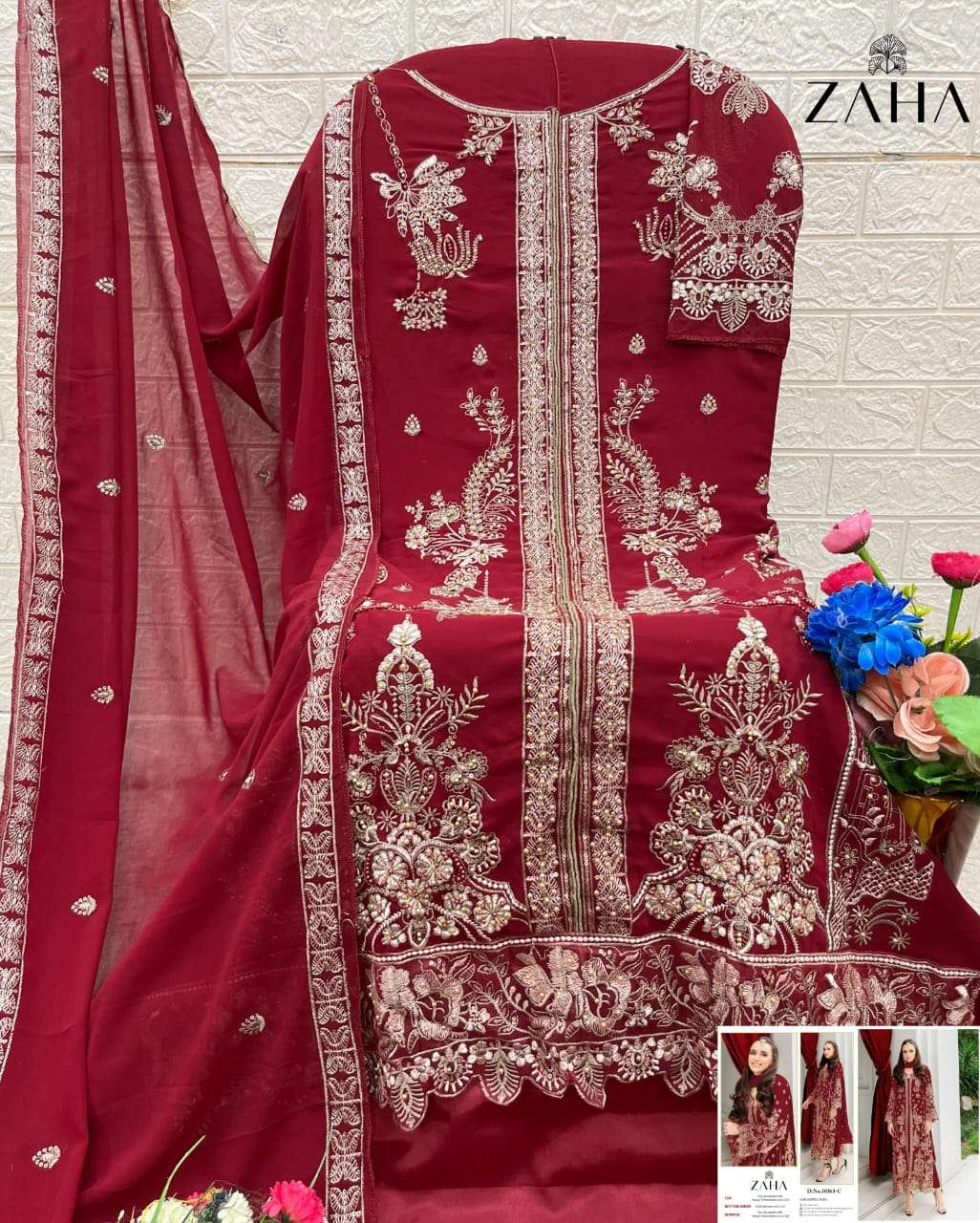 ZAHA DESIGN NO - 10363 ABCD GEORGETTE HEAVY EMBROIDERED BEAUTIFUL DESIGN PAKISTANI SUIT