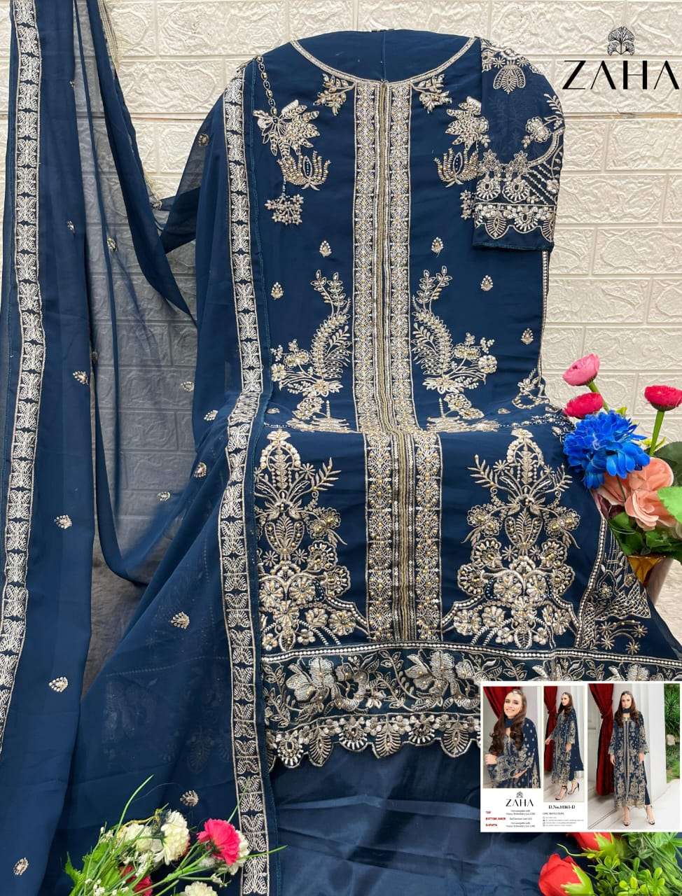ZAHA DESIGN NO - 10363 ABCD GEORGETTE HEAVY EMBROIDERED BEAUTIFUL DESIGN PAKISTANI SUIT