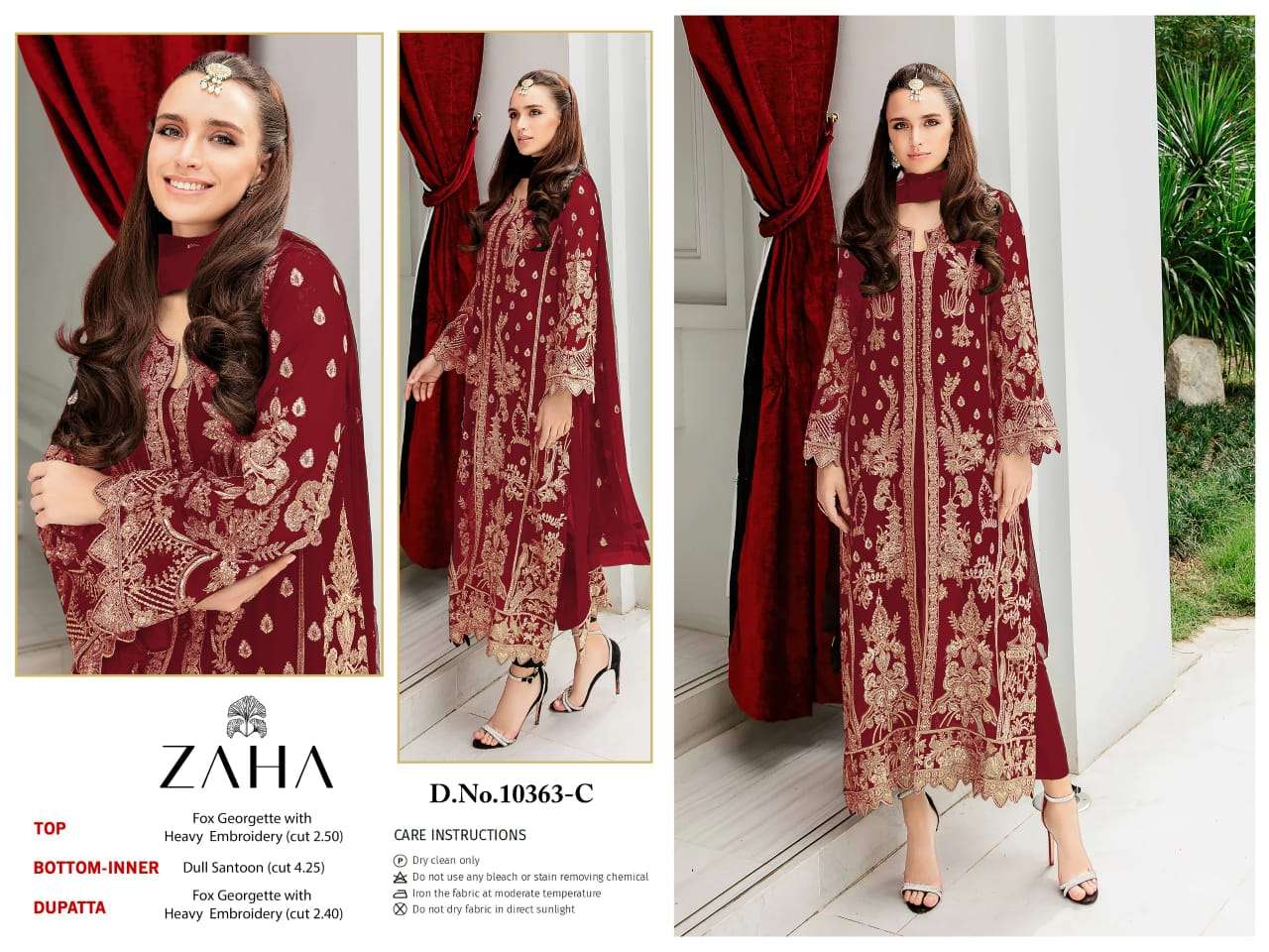 ZAHA DESIGN NO - 10363 ABCD GEORGETTE HEAVY EMBROIDERED BEAUTIFUL DESIGN PAKISTANI SUIT
