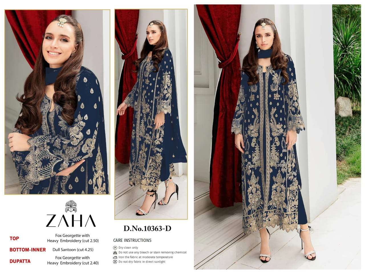 ZAHA DESIGN NO - 10363 ABCD GEORGETTE HEAVY EMBROIDERED BEAUTIFUL DESIGN PAKISTANI SUIT