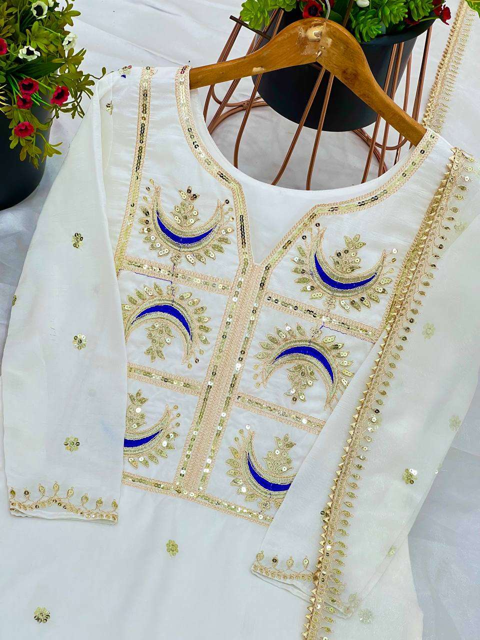 ZSR 3105 SILK FANCY SEQUENCE EMBROIDERY WORK LADIES SUIT