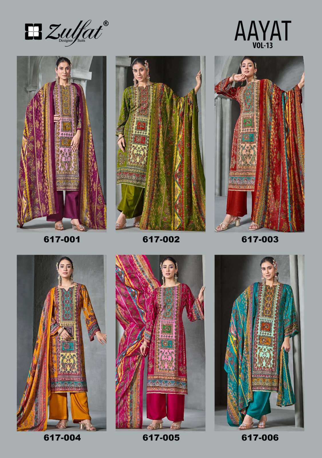 ZULFAT DESIGNER SUITS AAYAT VOL 13 RAYON PRINT WITH FANCY WORK SUIT