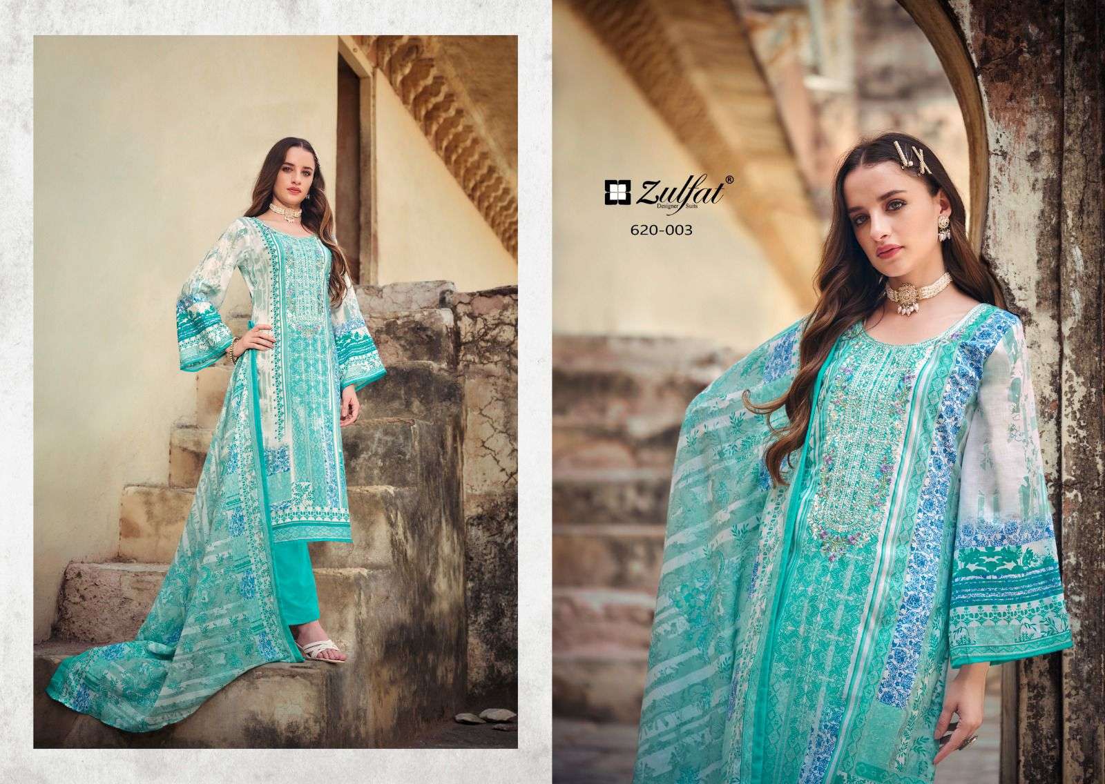  ZULFAT DESIGNER SUITS GULNAAZ COTTON DESIGNER PRINT WITH FANCY WORK SUIT