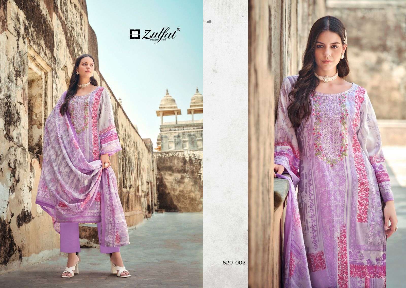  ZULFAT DESIGNER SUITS GULNAAZ COTTON DESIGNER PRINT WITH FANCY WORK SUIT