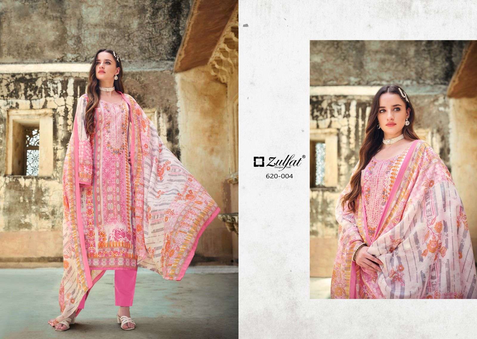  ZULFAT DESIGNER SUITS GULNAAZ COTTON DESIGNER PRINT WITH FANCY WORK SUIT