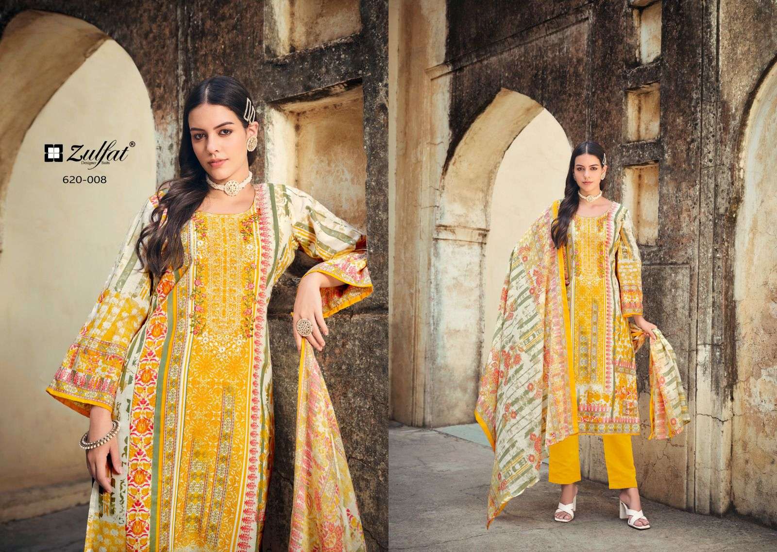  ZULFAT DESIGNER SUITS GULNAAZ COTTON DESIGNER PRINT WITH FANCY WORK SUIT