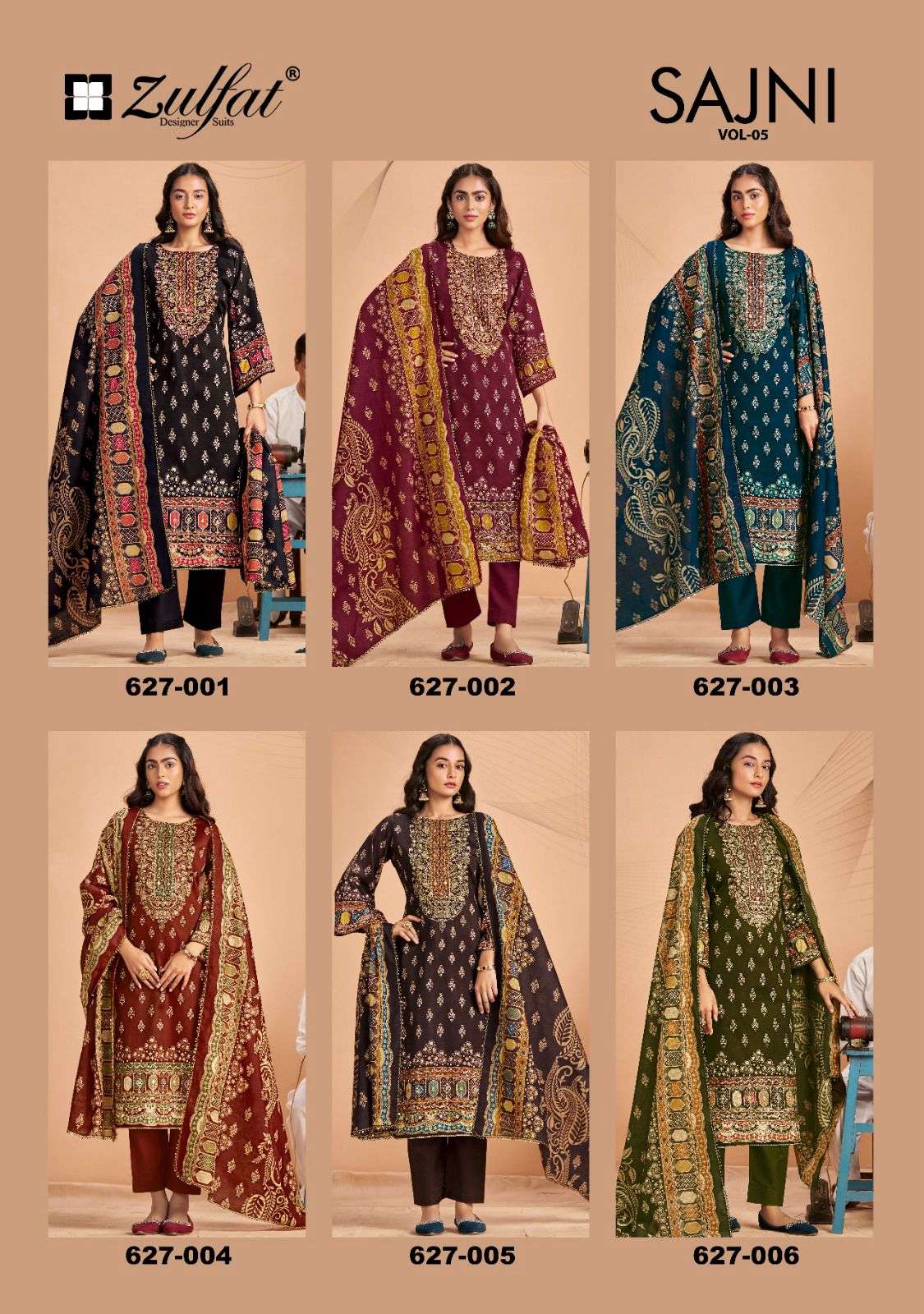 ZULFAT DESIGNER SUITS SAJNI VOL 5 JAM COTTON FANCY WORK SUIT