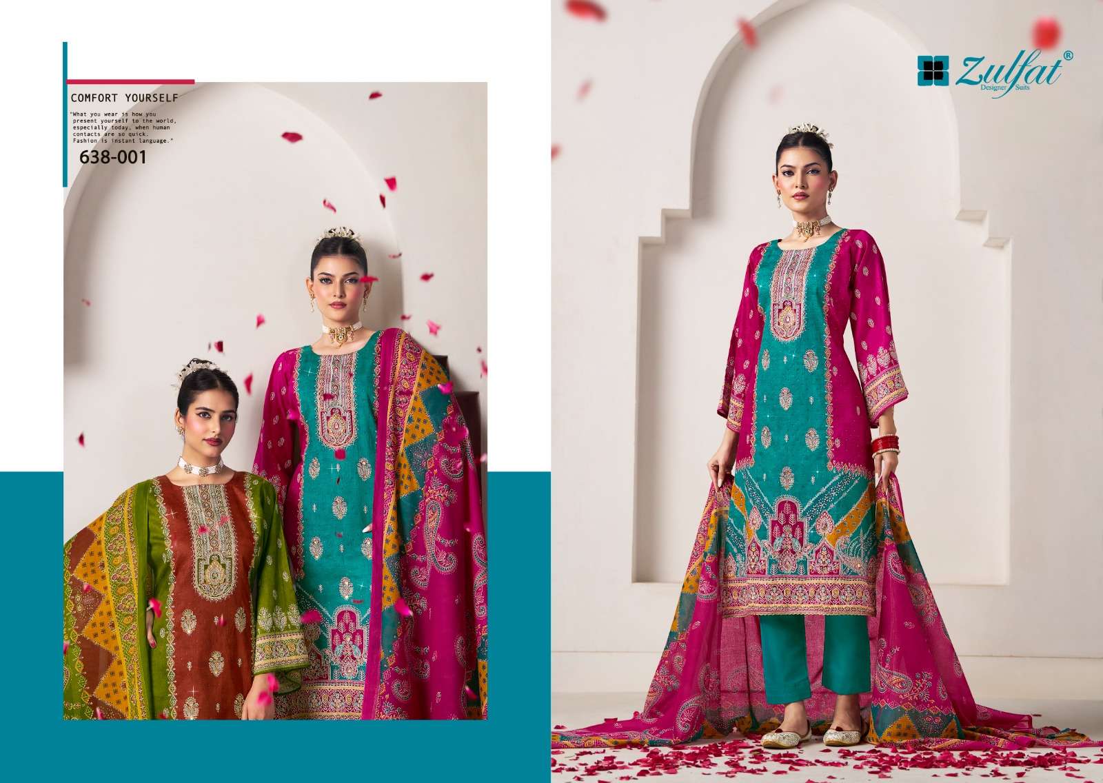 ZULFAT DESIGNER SUITS SAJNI VOL 6 JAM COTTON PRINT WITH FANCY WORK SUIT