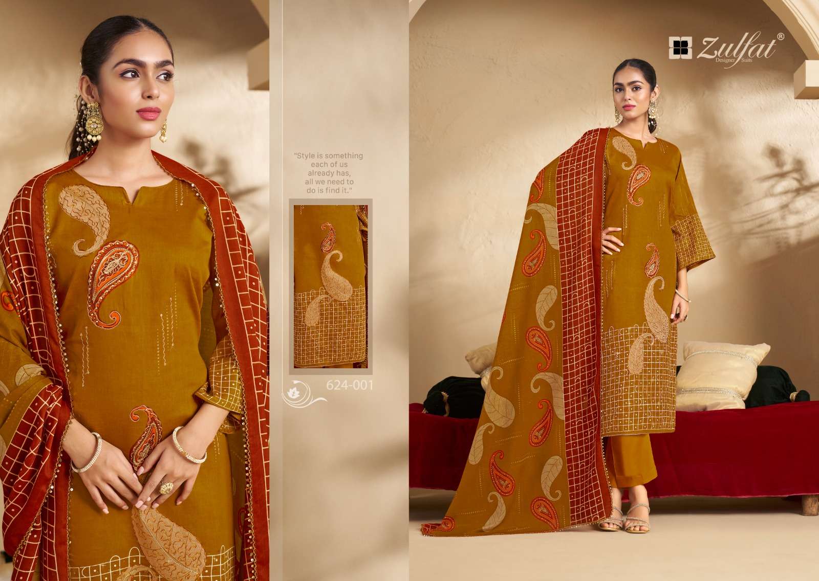 ZULFAT DESIGNER SUITS SANGINI VOL 5 JAM COTTON PRINT WITH FANCY WORK SUIT