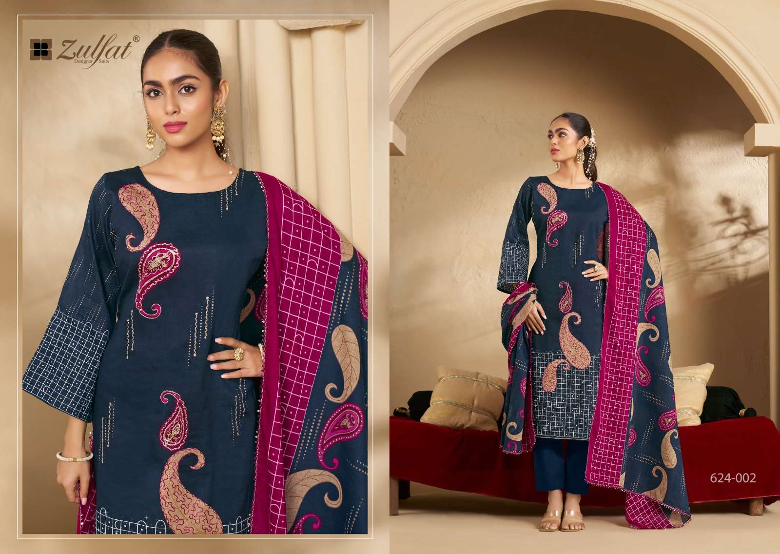 ZULFAT DESIGNER SUITS SANGINI VOL 5 JAM COTTON PRINT WITH FANCY WORK SUIT
