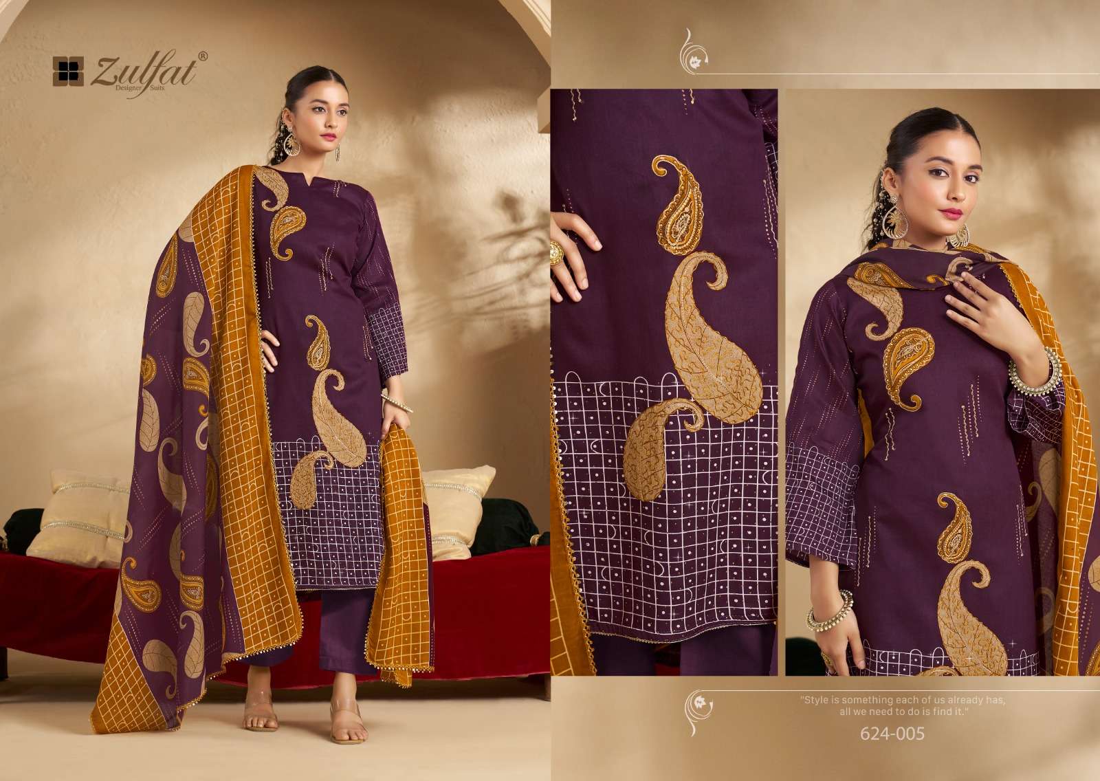 ZULFAT DESIGNER SUITS SANGINI VOL 5 JAM COTTON PRINT WITH FANCY WORK SUIT