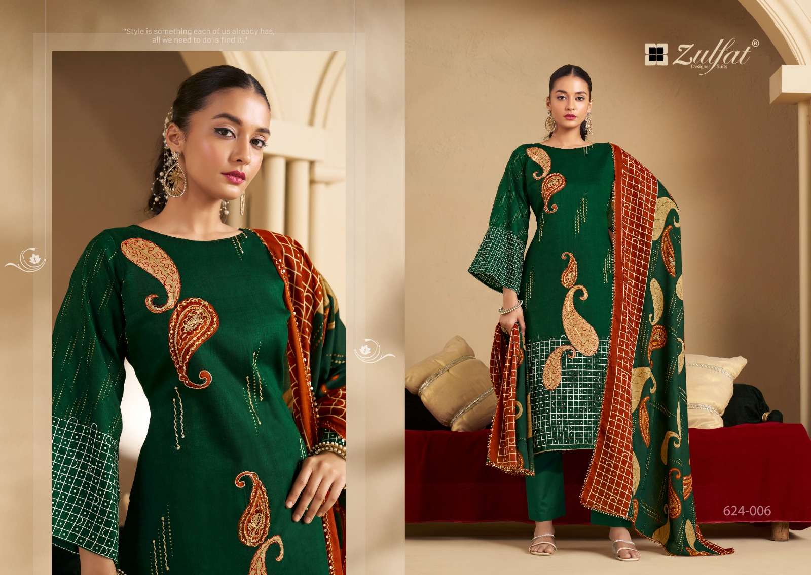 ZULFAT DESIGNER SUITS SANGINI VOL 5 JAM COTTON PRINT WITH FANCY WORK SUIT