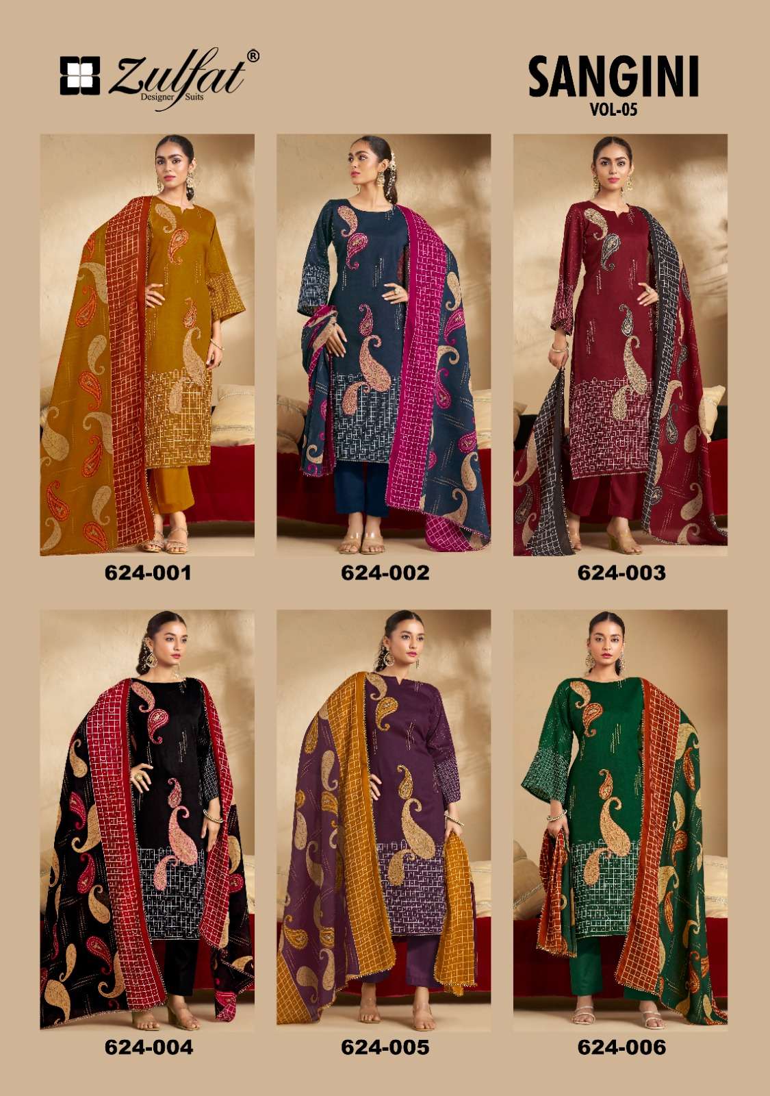 ZULFAT DESIGNER SUITS SANGINI VOL 5 JAM COTTON PRINT WITH FANCY WORK SUIT