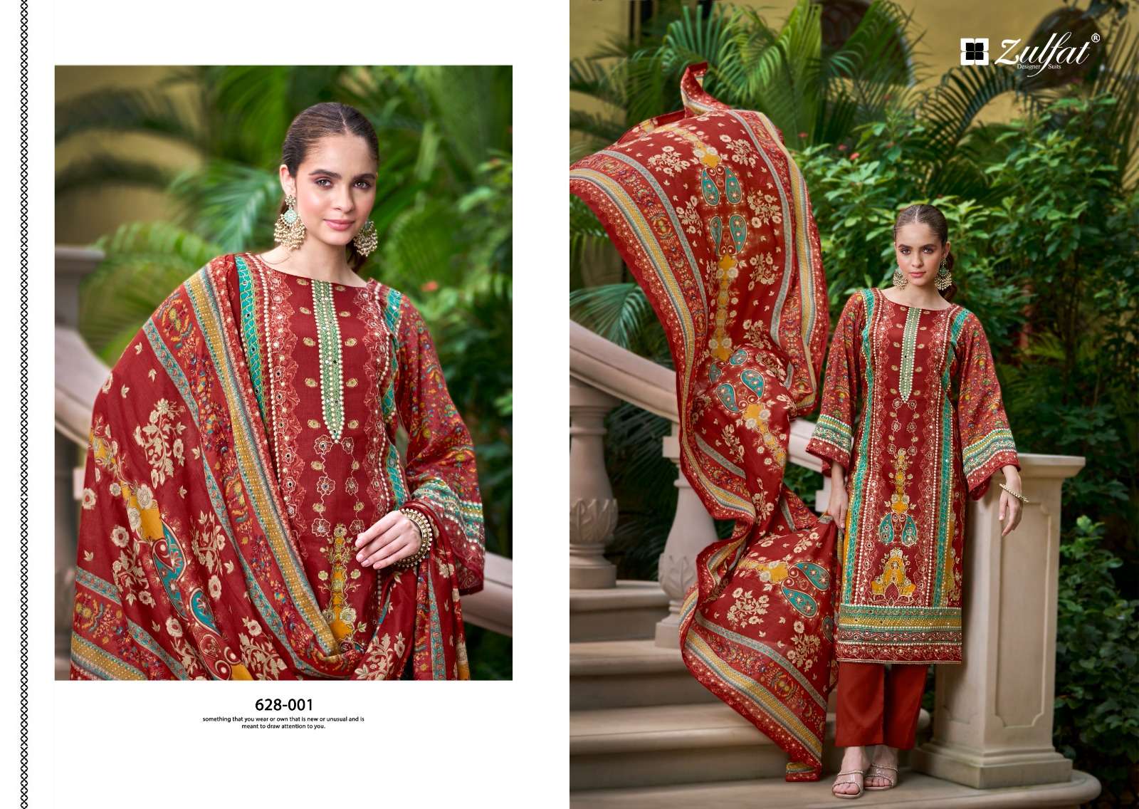 ZULFAT DESIGNER SUITS SHIFAA VISCOSE DESIGNER PRINT WITH FANCY WORK SUIT