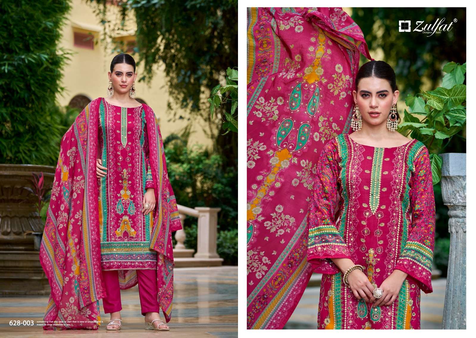 ZULFAT DESIGNER SUITS SHIFAA VISCOSE DESIGNER PRINT WITH FANCY WORK SUIT