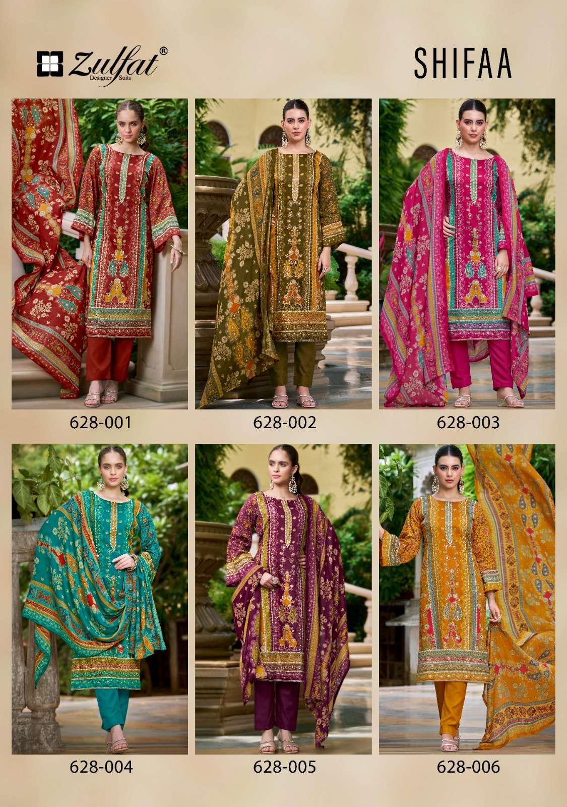 ZULFAT DESIGNER SUITS SHIFAA VISCOSE DESIGNER PRINT WITH FANCY WORK SUIT