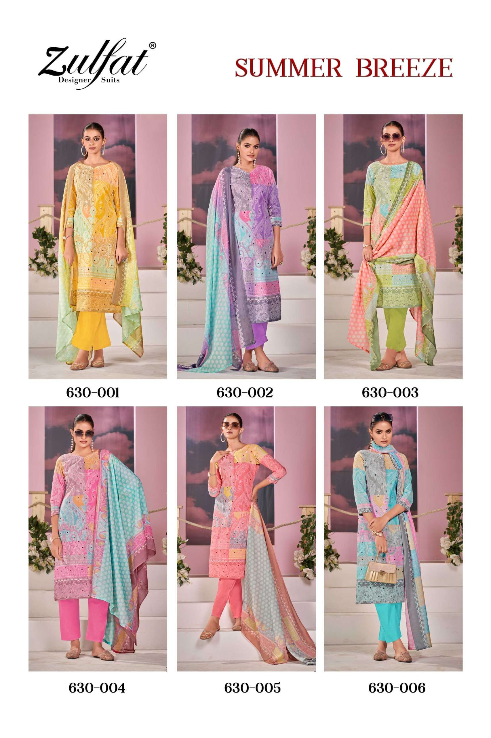 ZULFAT DESIGNER SUITS SUMMER BREEZE COTTON PRINT WITH FANCY WORK SUIT