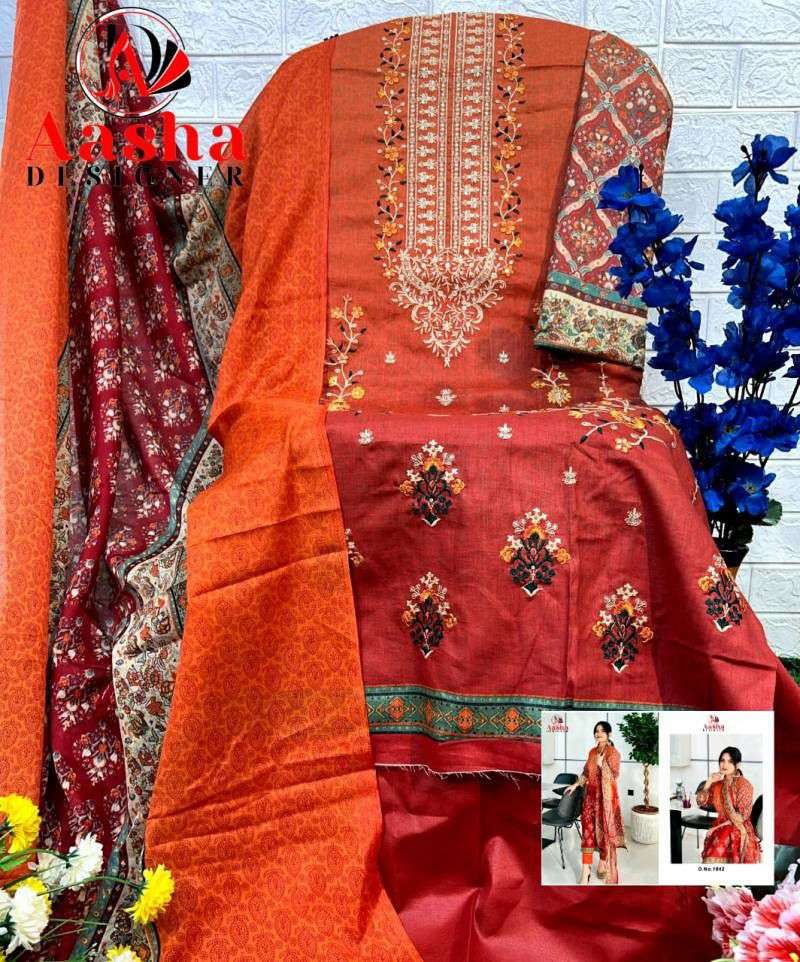 AASHA DESIGNER DESIGN NO - 1042 AB PURE COTTON PRINT HEAVY SELF EMBROIDERED PAKISTANI SALWAR SUIT