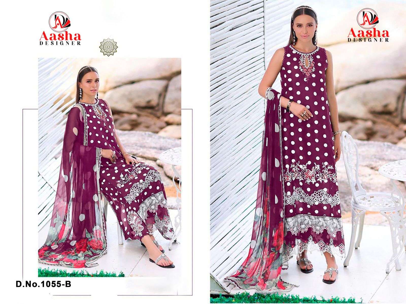 AASHA DESIGNER DESIGN NO - 1054-1055 PURE COTTON PRINT EXCLUSIVE PATCH EMBROIDERED PAKISTANI SALWAR SUIT