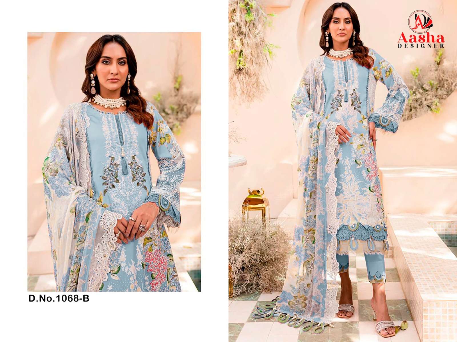 AASHA DESIGNER DESIGN NO - 1068 ABC PURE COTTON PRINT EXCLUSIVE PATCH HEAVY EMBROIDERED PAKISTANI SALWAR SUIT