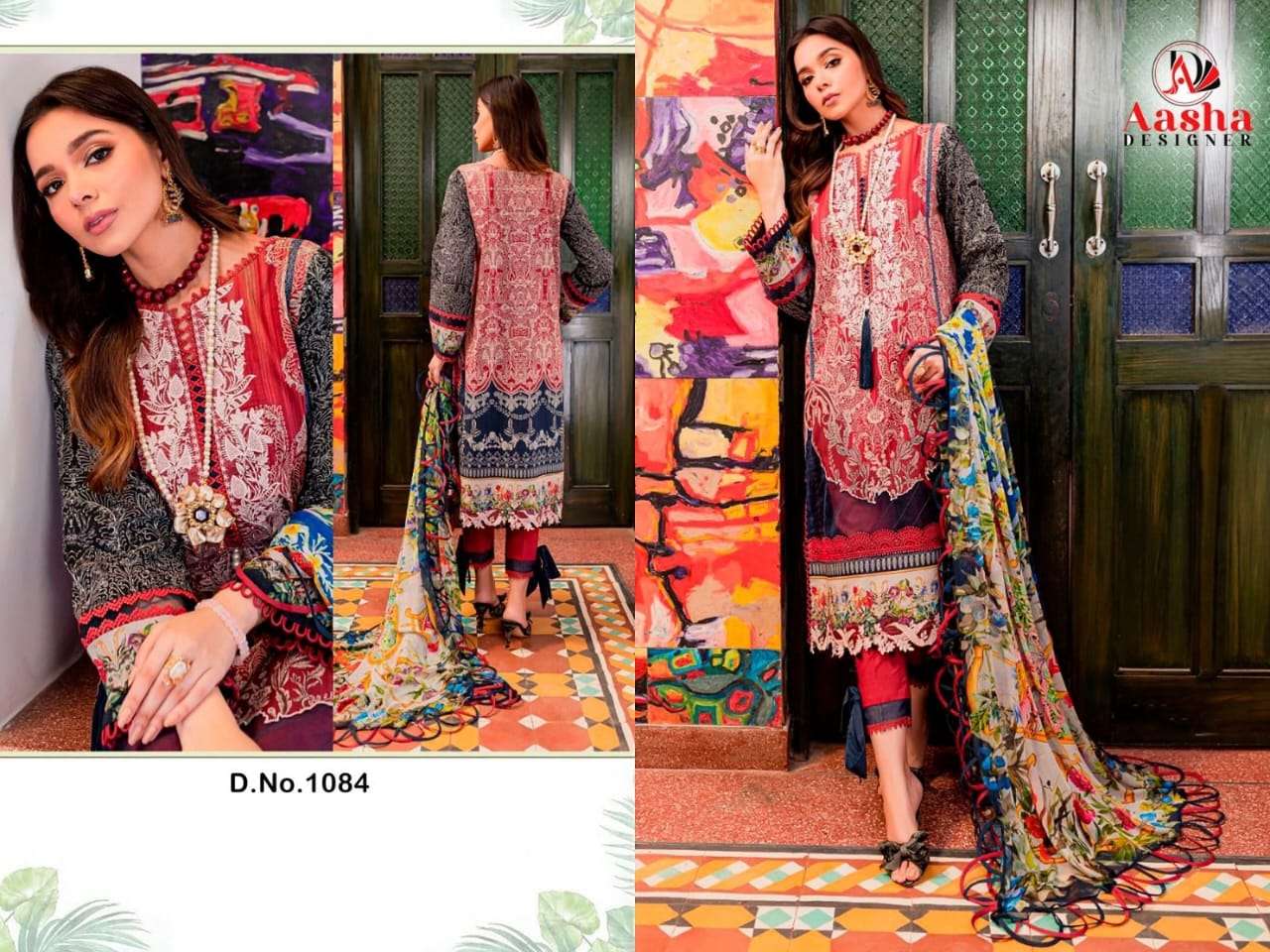 AASHA DESIGNER DESIGN NO - 1084 AB PURE COTTON PRINT EXCLUSIVE PATCH EMRBOIDERED SALWAR SUIT