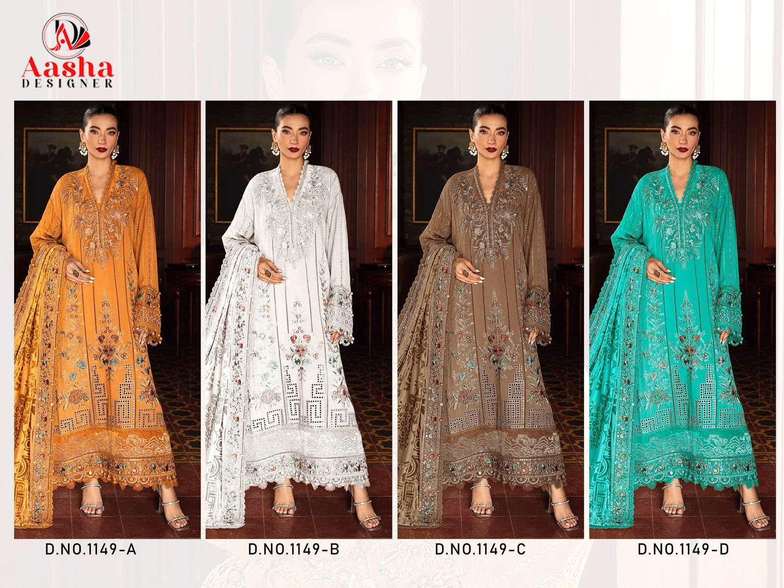 AASHA DESIGNER DESIGN NO - 1149 HEAVY RAYON SELF EMBROIDERED WORK GPO LACE PARTY WEAR SUIT