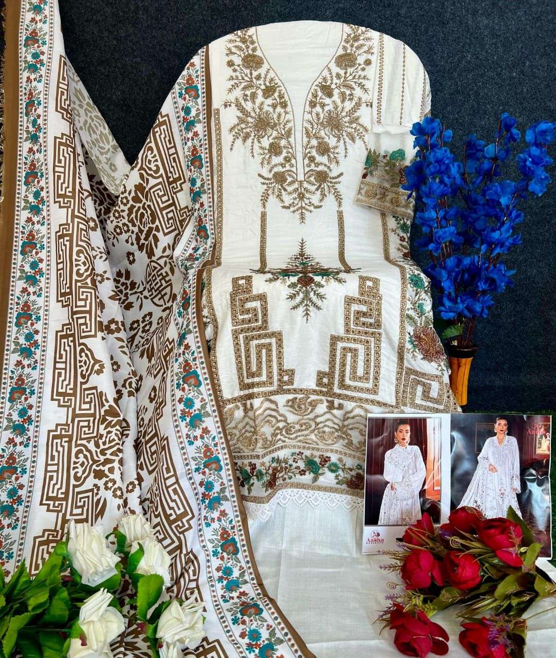 AASHA DESIGNER DESIGN NO - 1149 HEAVY RAYON SELF EMBROIDERED WORK GPO LACE PARTY WEAR SUIT