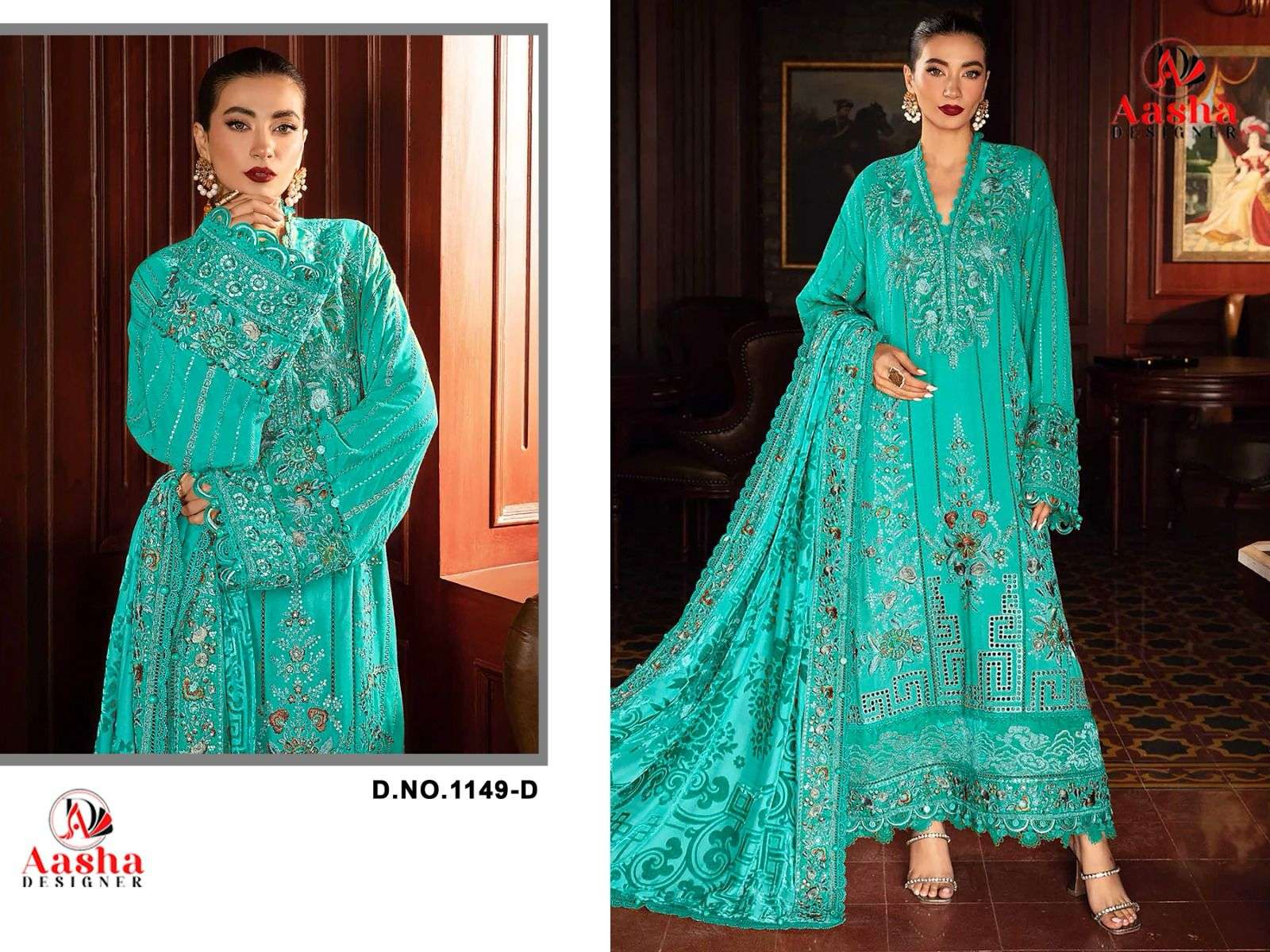 AASHA DESIGNER DESIGN NO - 1149 HEAVY RAYON SELF EMBROIDERED WORK GPO LACE PARTY WEAR SUIT
