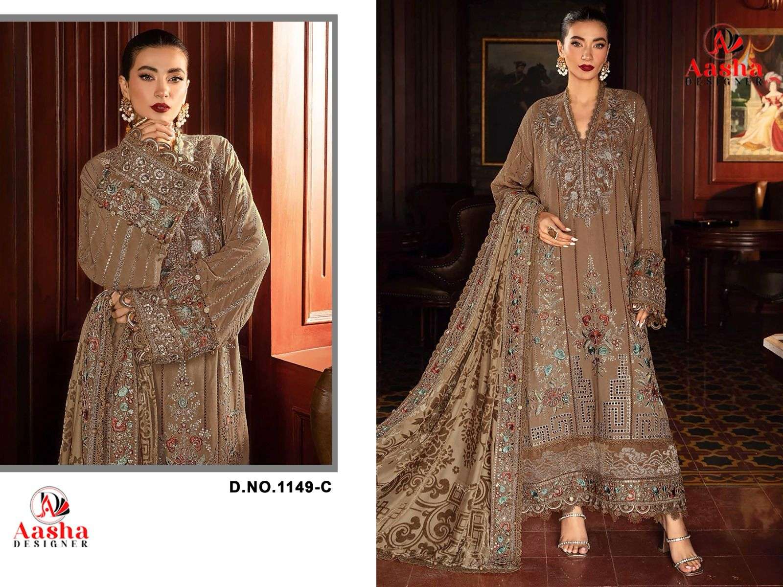 AASHA DESIGNER DESIGN NO - 1149 HEAVY RAYON SELF EMBROIDERED WORK GPO LACE PARTY WEAR SUIT