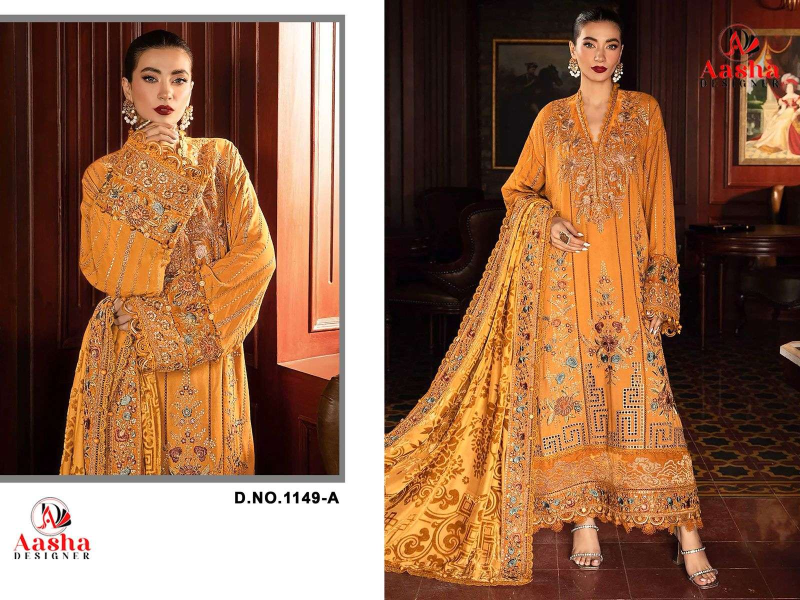 AASHA DESIGNER DESIGN NO - 1149 HEAVY RAYON SELF EMBROIDERED WORK GPO LACE PARTY WEAR SUIT