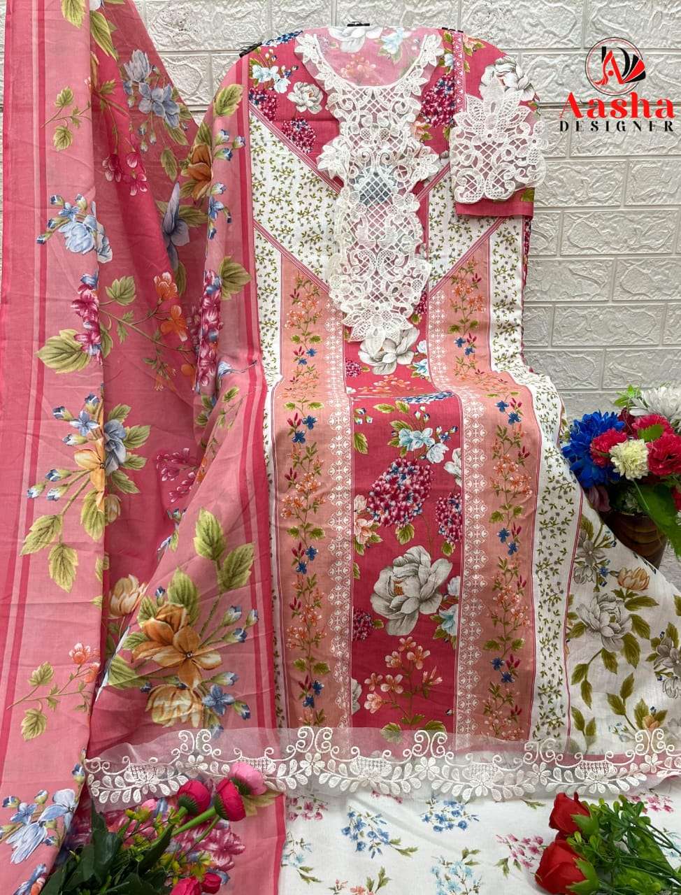 AASHA DESIGNER DESIGN NO - 1153 AB PURE COTTON PRINT EXCLUSIVE PATCH EMBROIDERED SALWAR SUIT