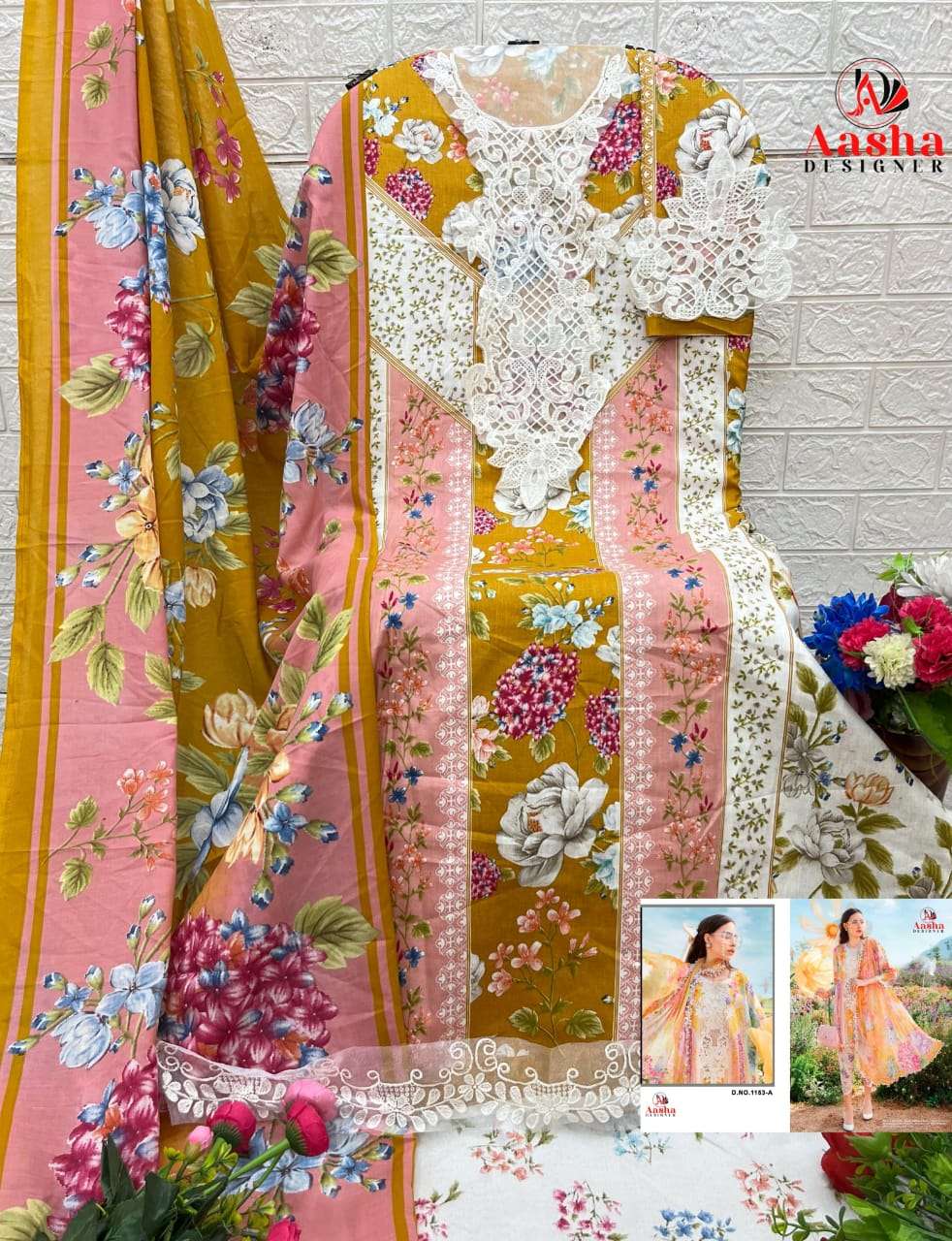 AASHA DESIGNER DESIGN NO - 1153 AB PURE COTTON PRINT EXCLUSIVE PATCH EMBROIDERED SALWAR SUIT