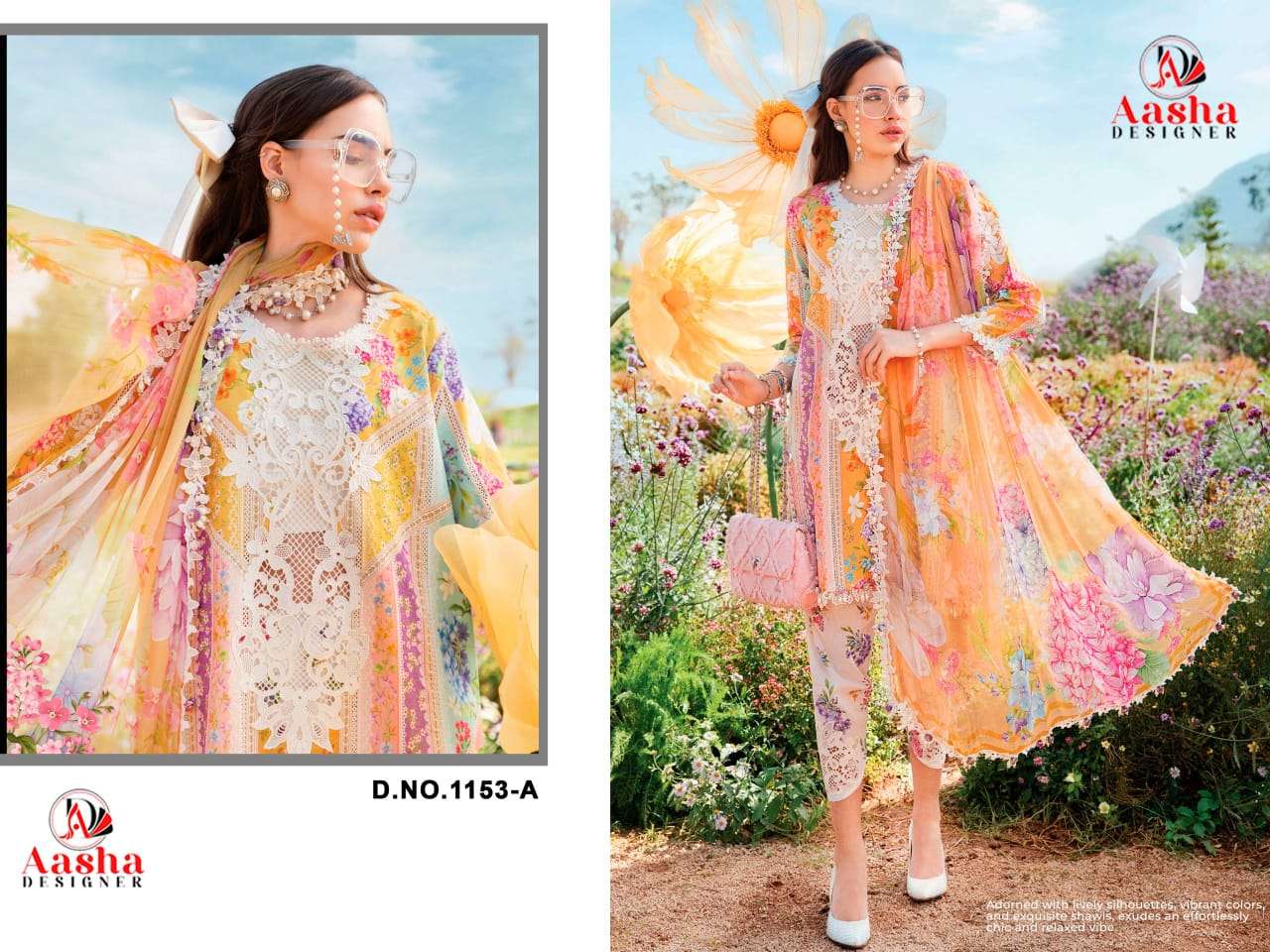AASHA DESIGNER DESIGN NO - 1153 AB PURE COTTON PRINT EXCLUSIVE PATCH EMBROIDERED SALWAR SUIT