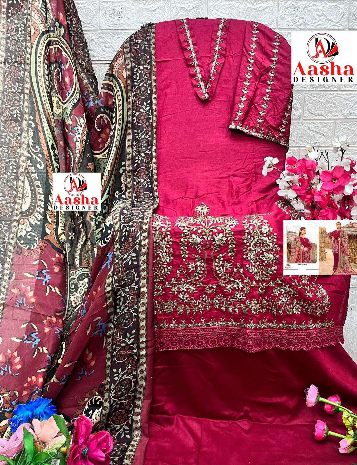 AASHA DESIGNER DESIGN NO - 1154 BCD HEAVY RAYON SELF EMBROIDERED GPO LACE PAKISTANI SALWAR SUIT 